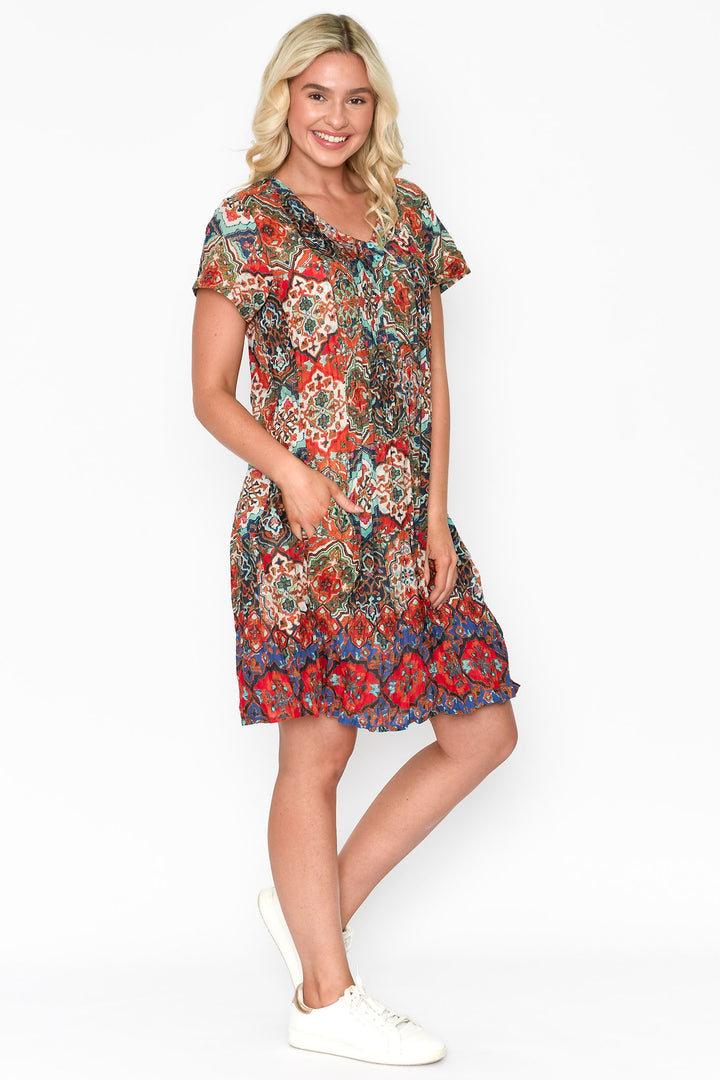 One Summer Nicola V-Neck Dress DW26F Print 8 Cap Sleeve - Dotique