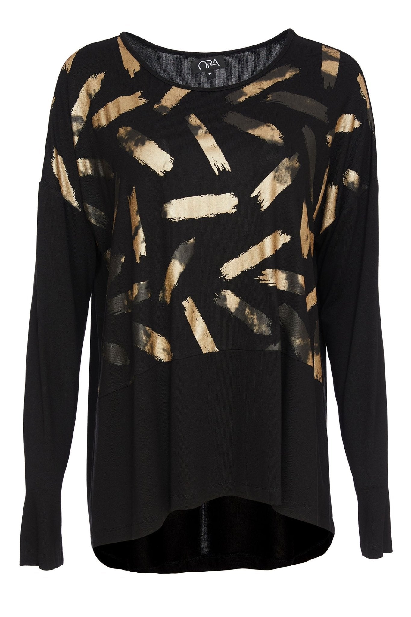 Ora 123 Black Gold Brushstroke Print Top - Dotique - Ora