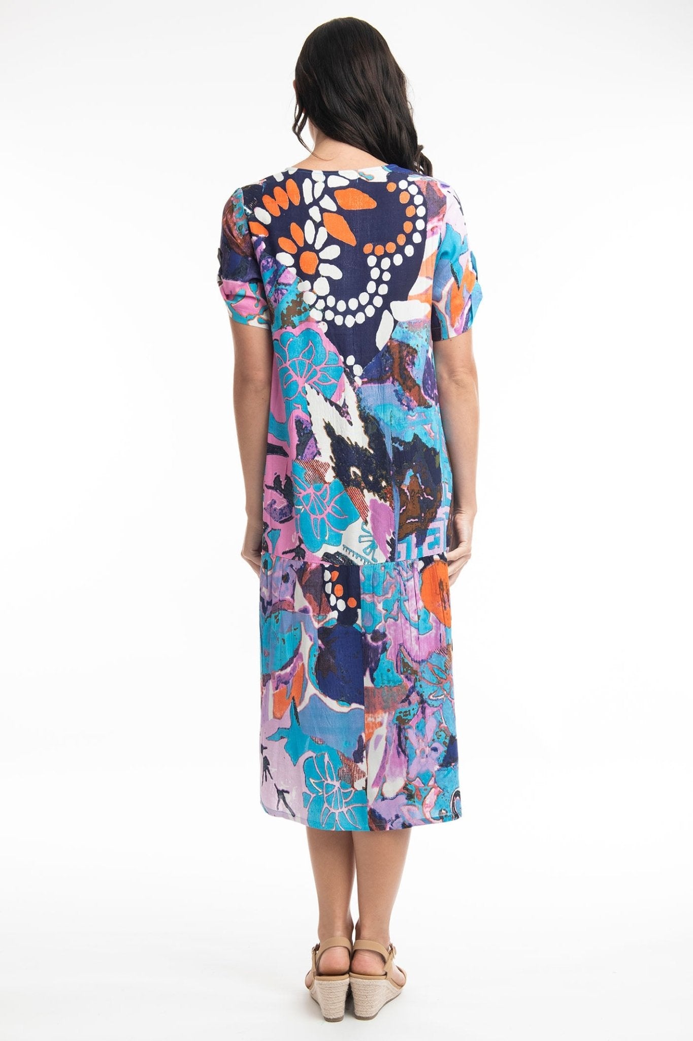 Orientique 21024 Peak Orient Blue V-Neck Cotton Dress - Dotique