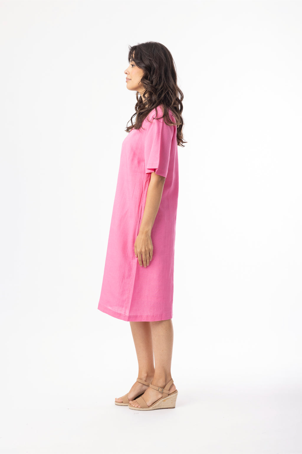 hot pink linen dress Orientique 61766 Linen Essentials Shift Dress Hot Pink