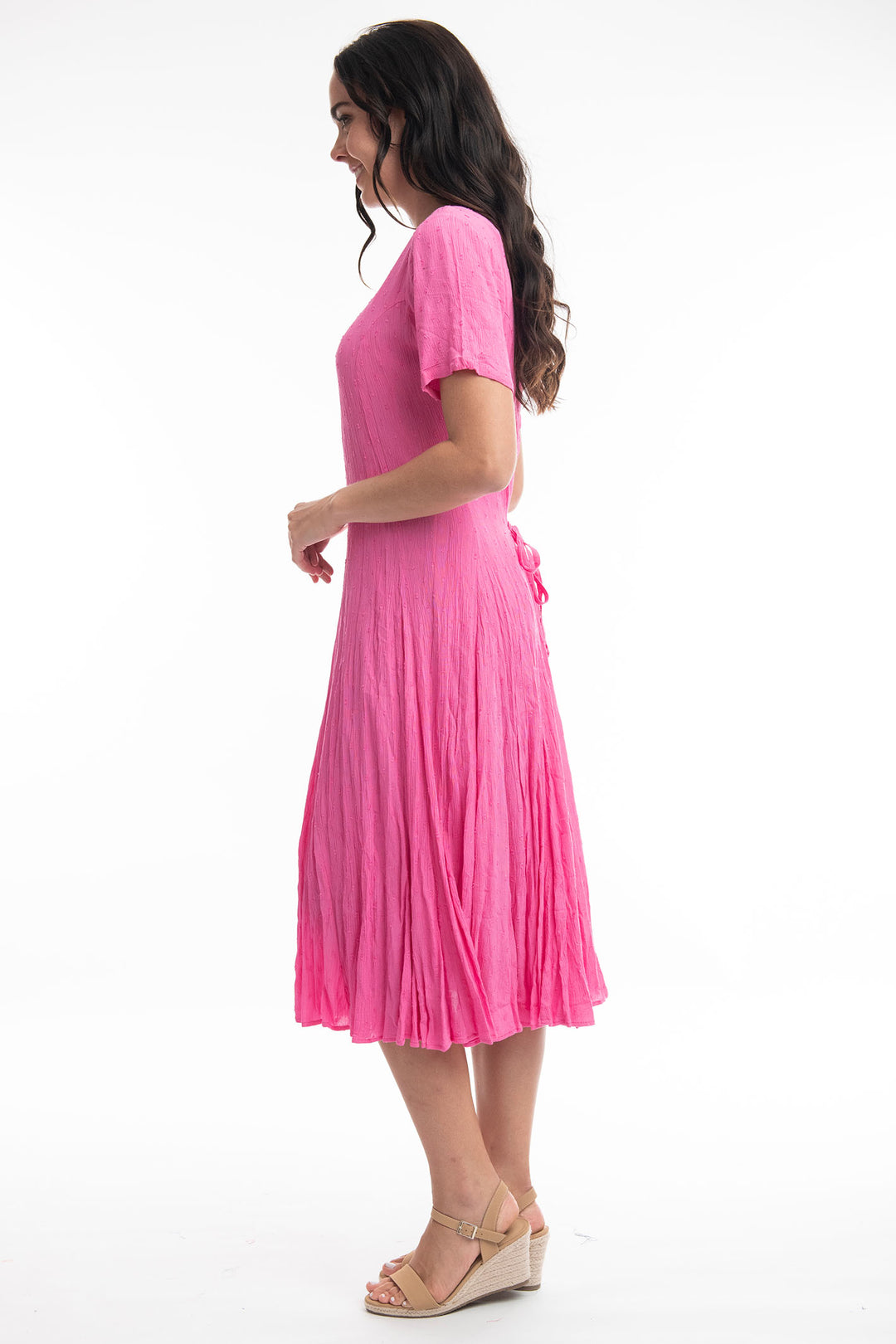 Orientique 81261 Rose Pink Short Sleeve Godet Dress - Dotique
