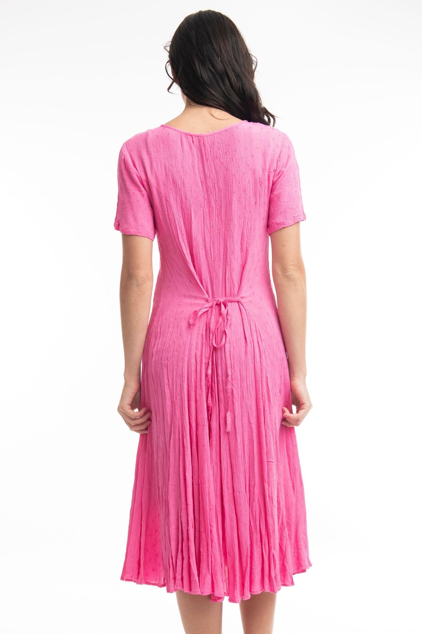 Orientique 81261 Rose Pink Short Sleeve Godet Dress - Dotique