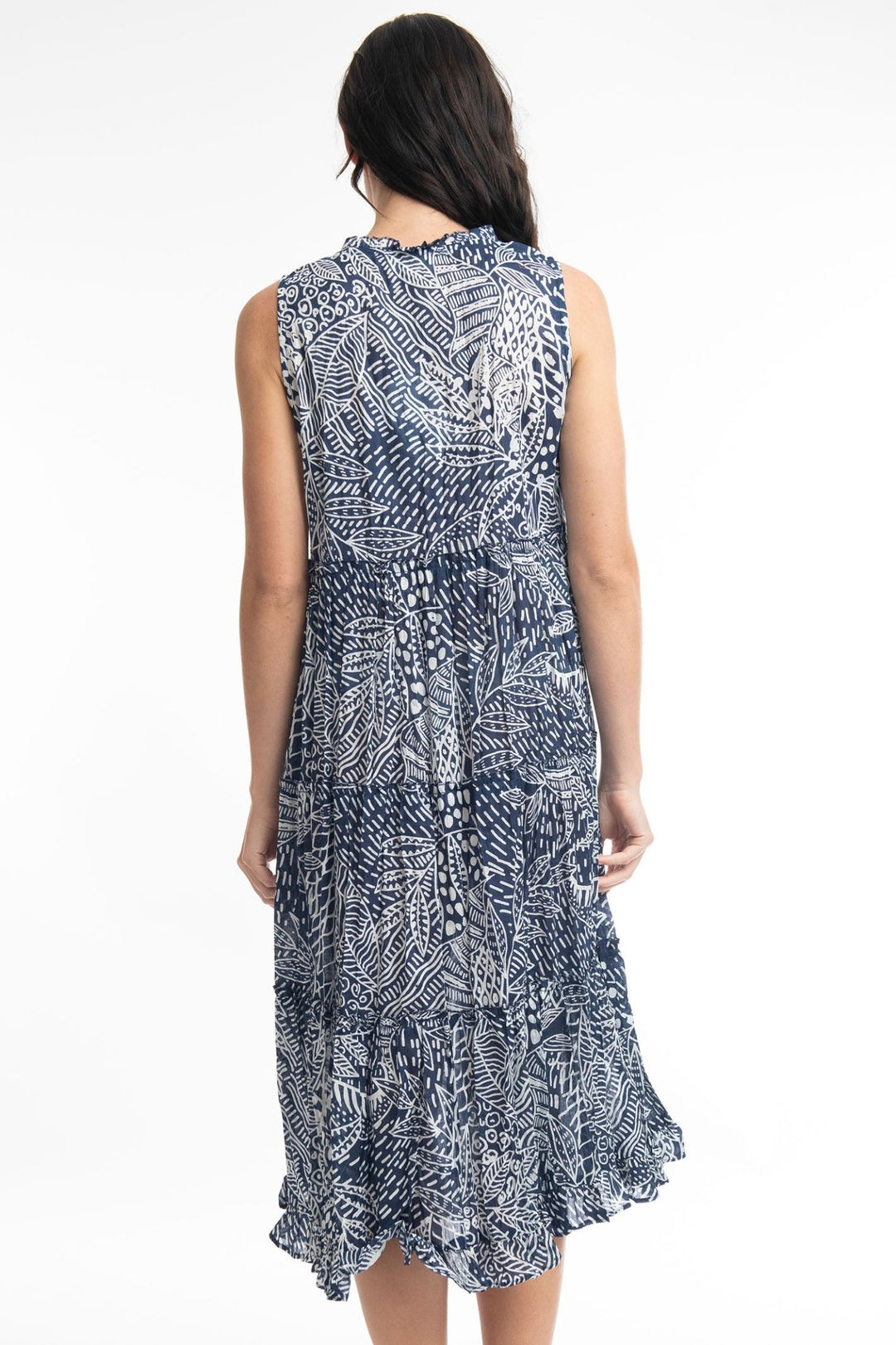 Orientique Leros 41098 Navy Print Tassle Neck Dress - Dotique