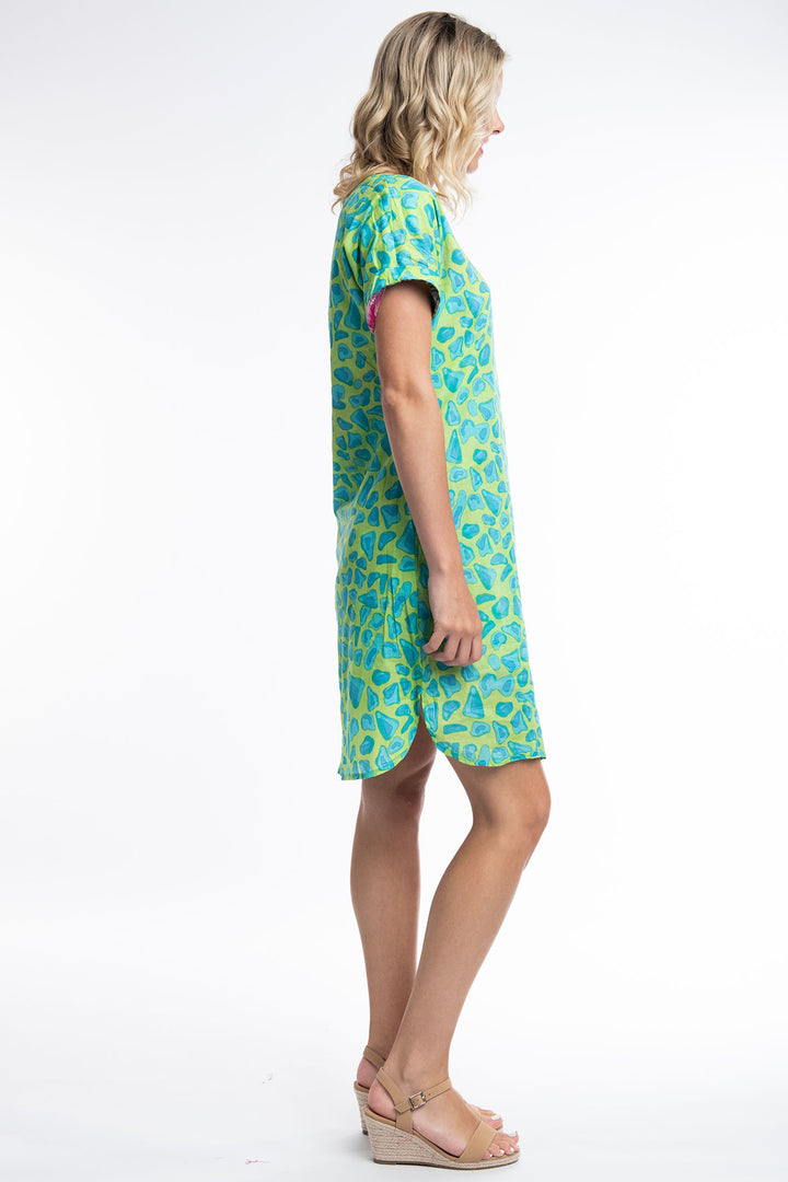 Orientique Los 3090 Blue Floral Print Reversible Short Sleeve Dress - Dotique