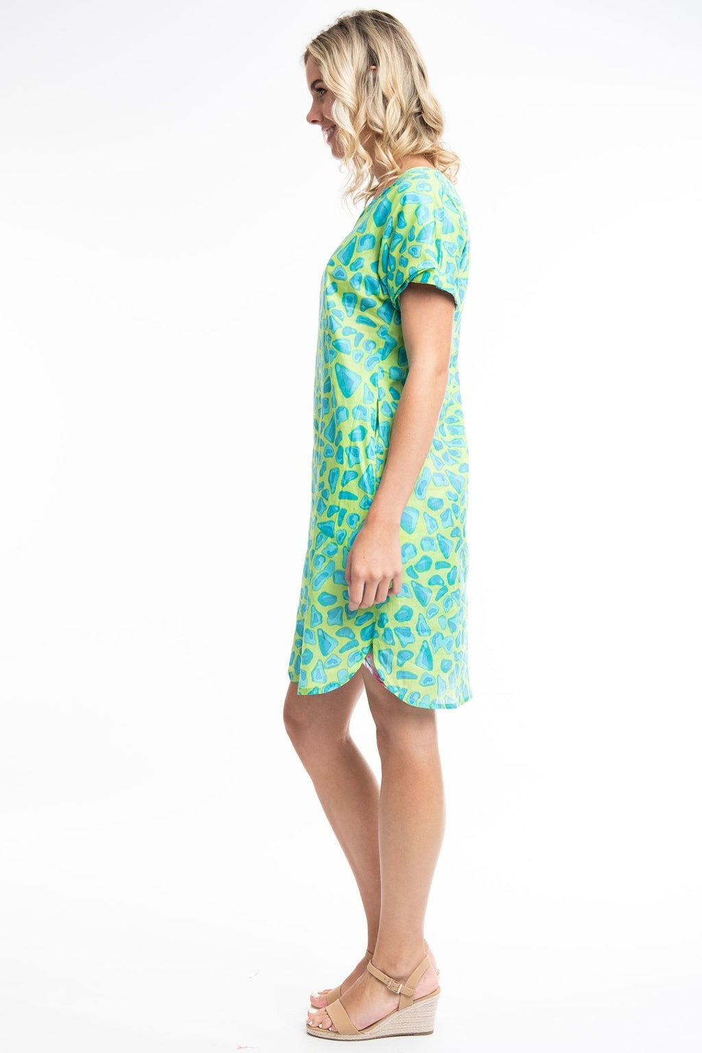 Orientique Los 3090 Blue Floral Print Reversible Short Sleeve Dress - Dotique