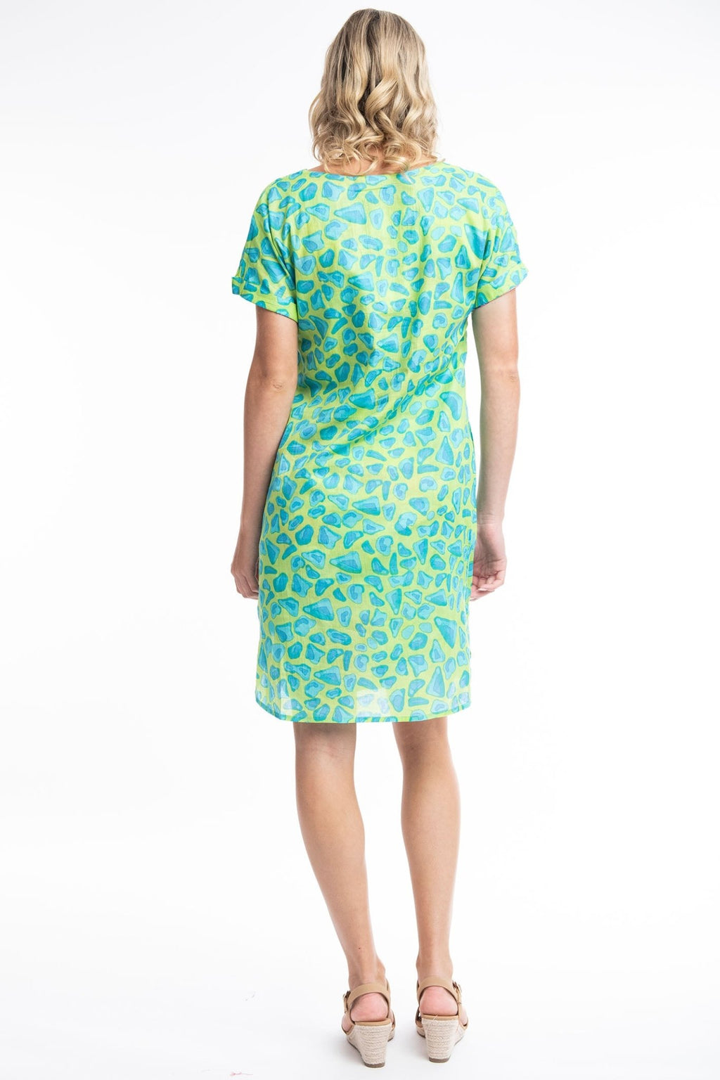 Orientique Los 3090 Blue Floral Print Reversible Short Sleeve Dress - Dotique