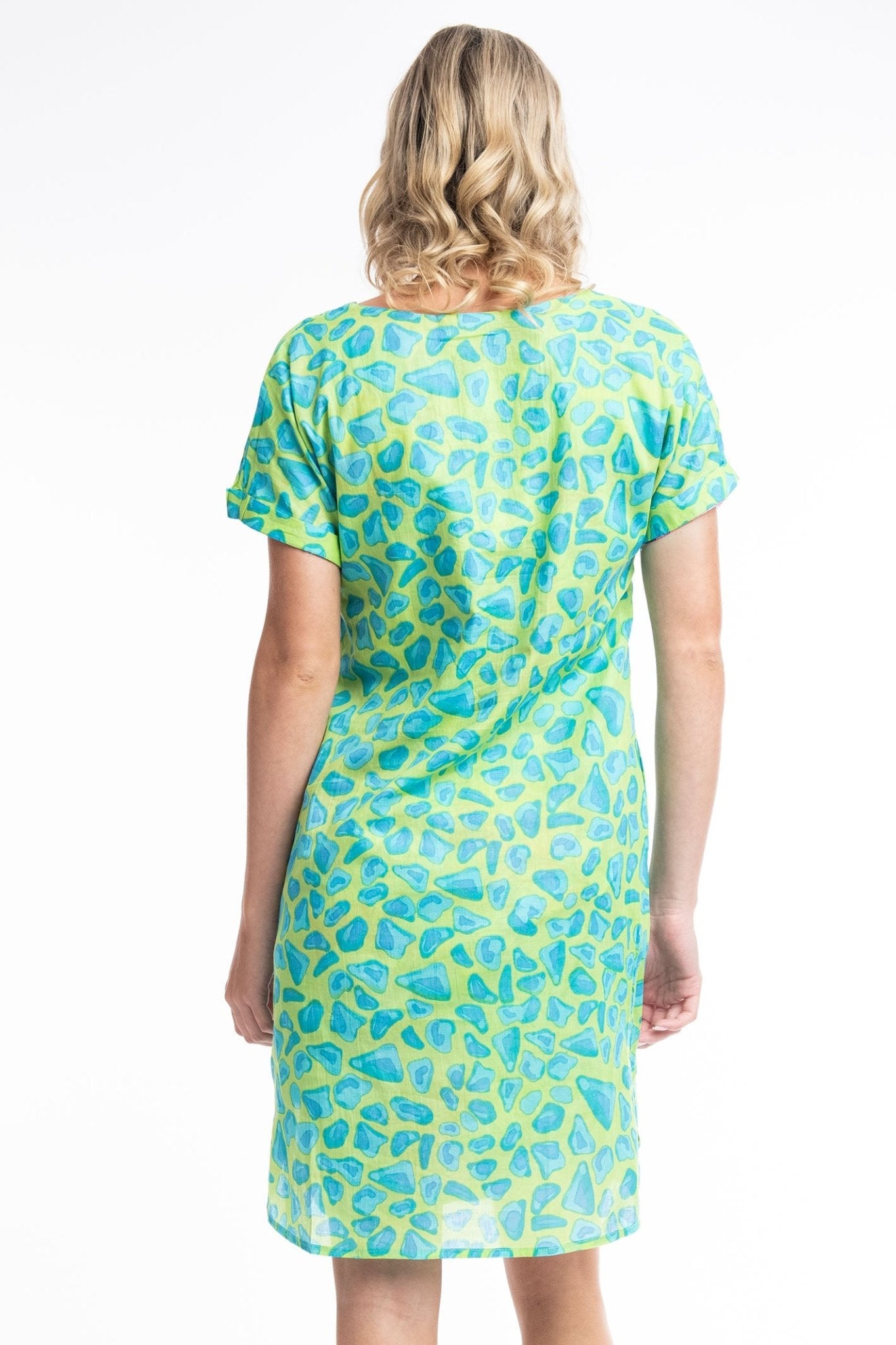 Orientique Los 3090 Blue Floral Print Reversible Short Sleeve Dress - Dotique