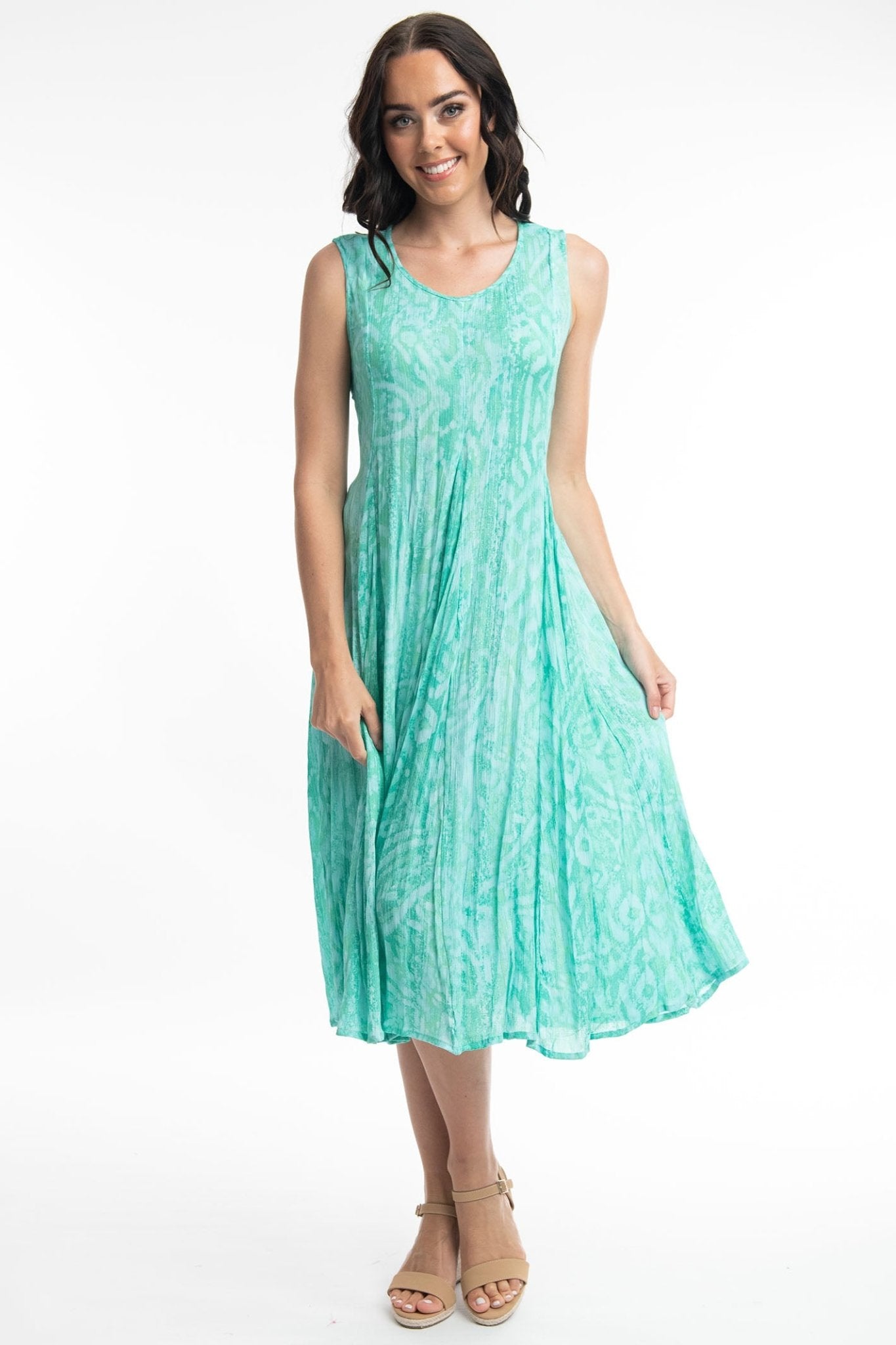Orientique Olympus 4189 Blue Print Tie Back Sleeveless Dress - Dotique