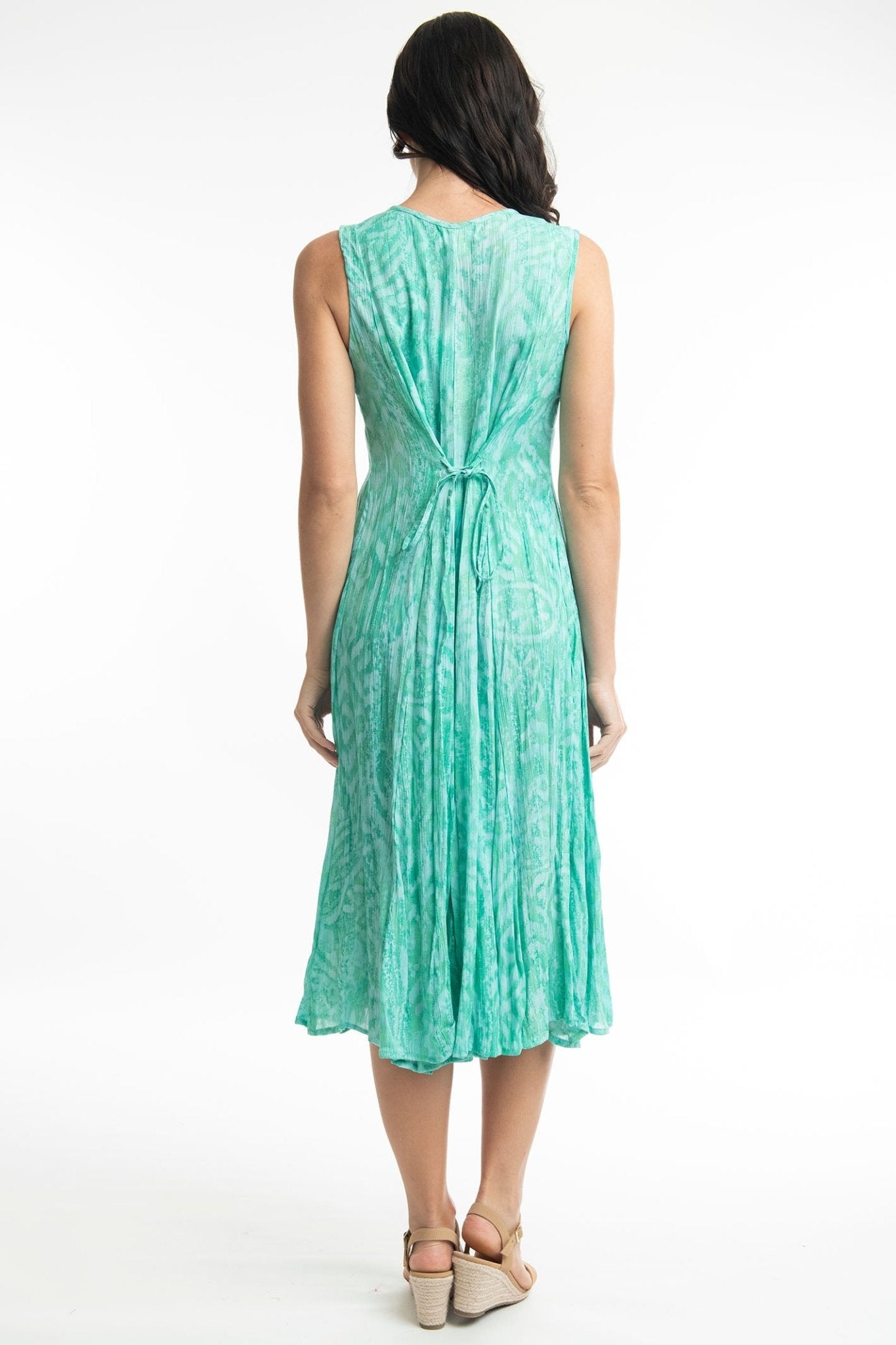 Orientique Olympus 4189 Blue Print Tie Back Sleeveless Dress - Dotique