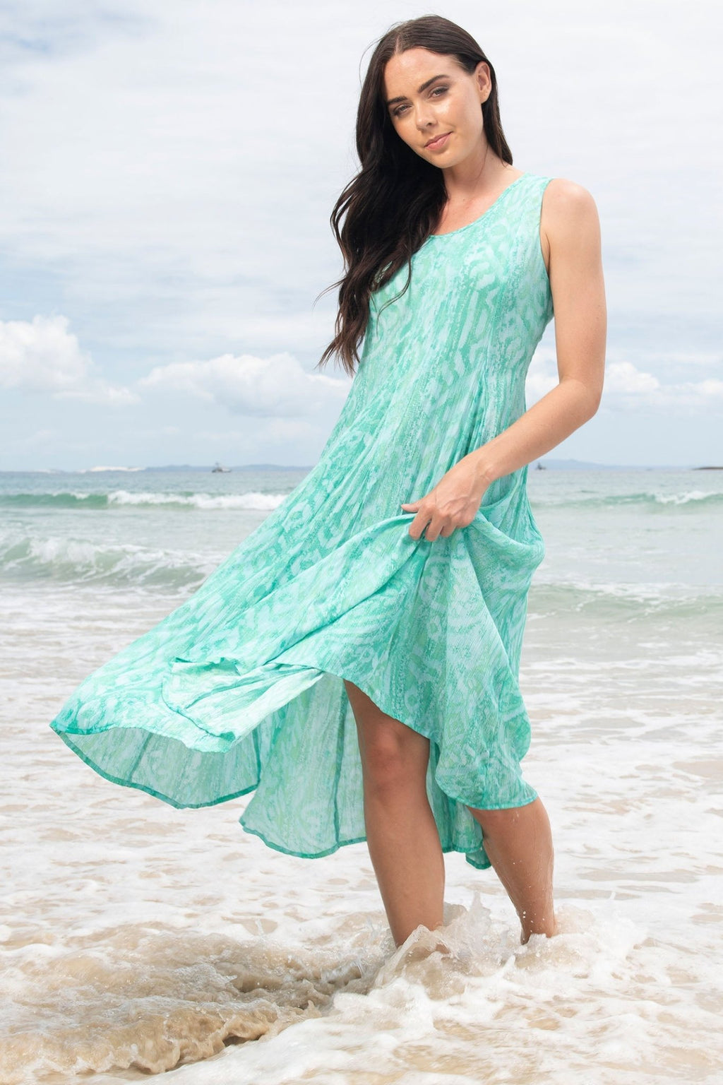 Orientique Olympus 4189 Blue Print Tie Back Sleeveless Dress - Dotique