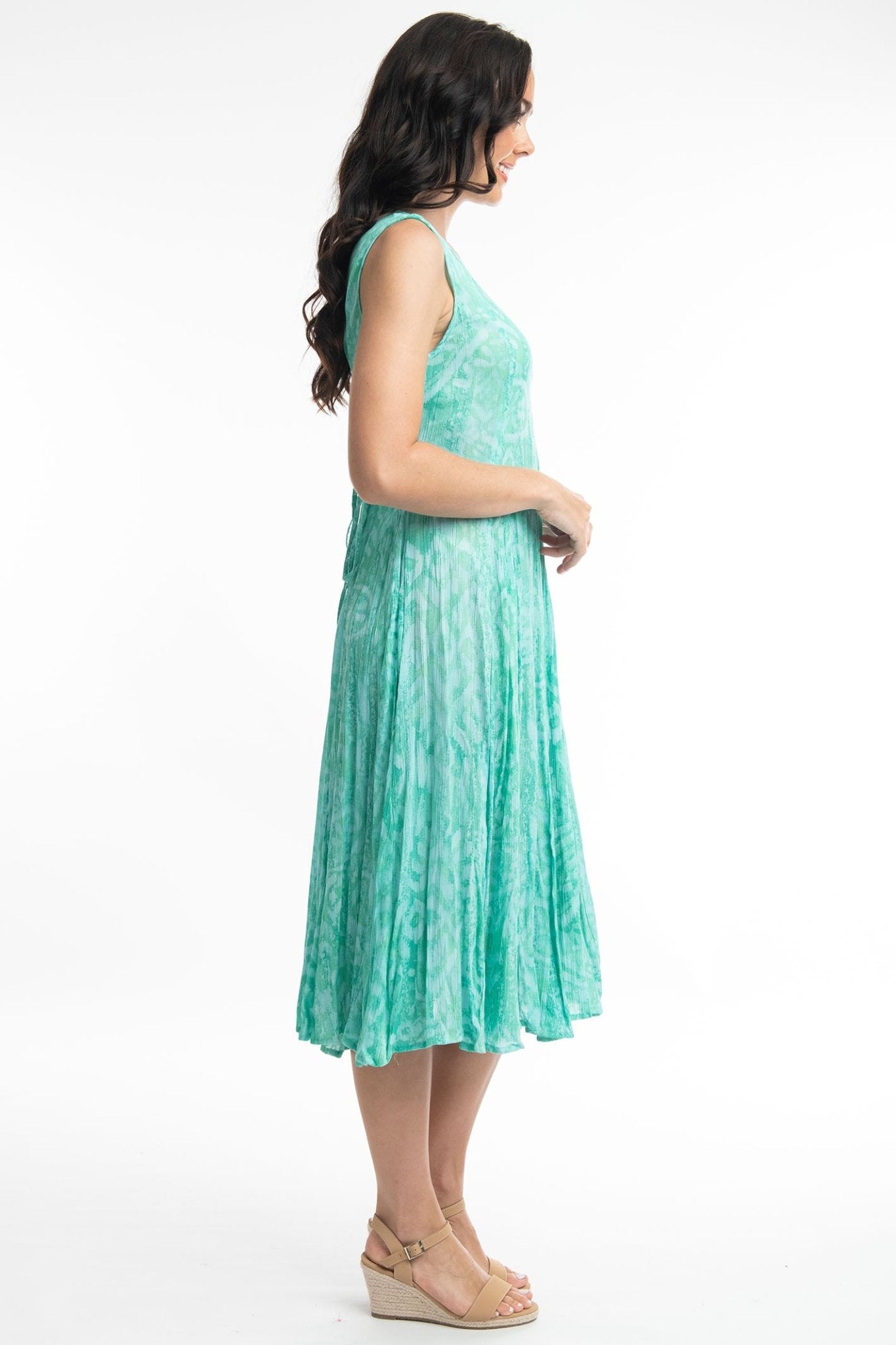 Orientique Olympus 4189 Blue Print Tie Back Sleeveless Dress - Dotique