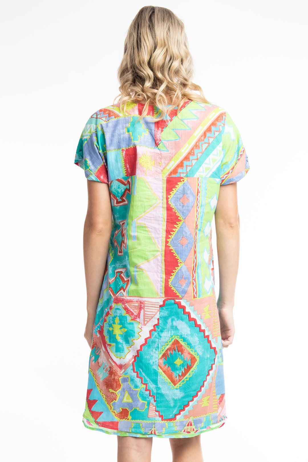 Orientique Zio 41009 Turquoise Print Reversible Short Sleeve Dress - Dotique