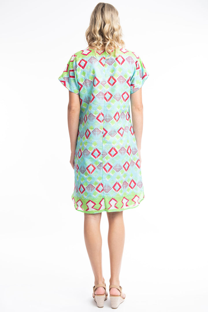 Orientique Zio 41009 Turquoise Print Reversible Short Sleeve Dress - Dotique