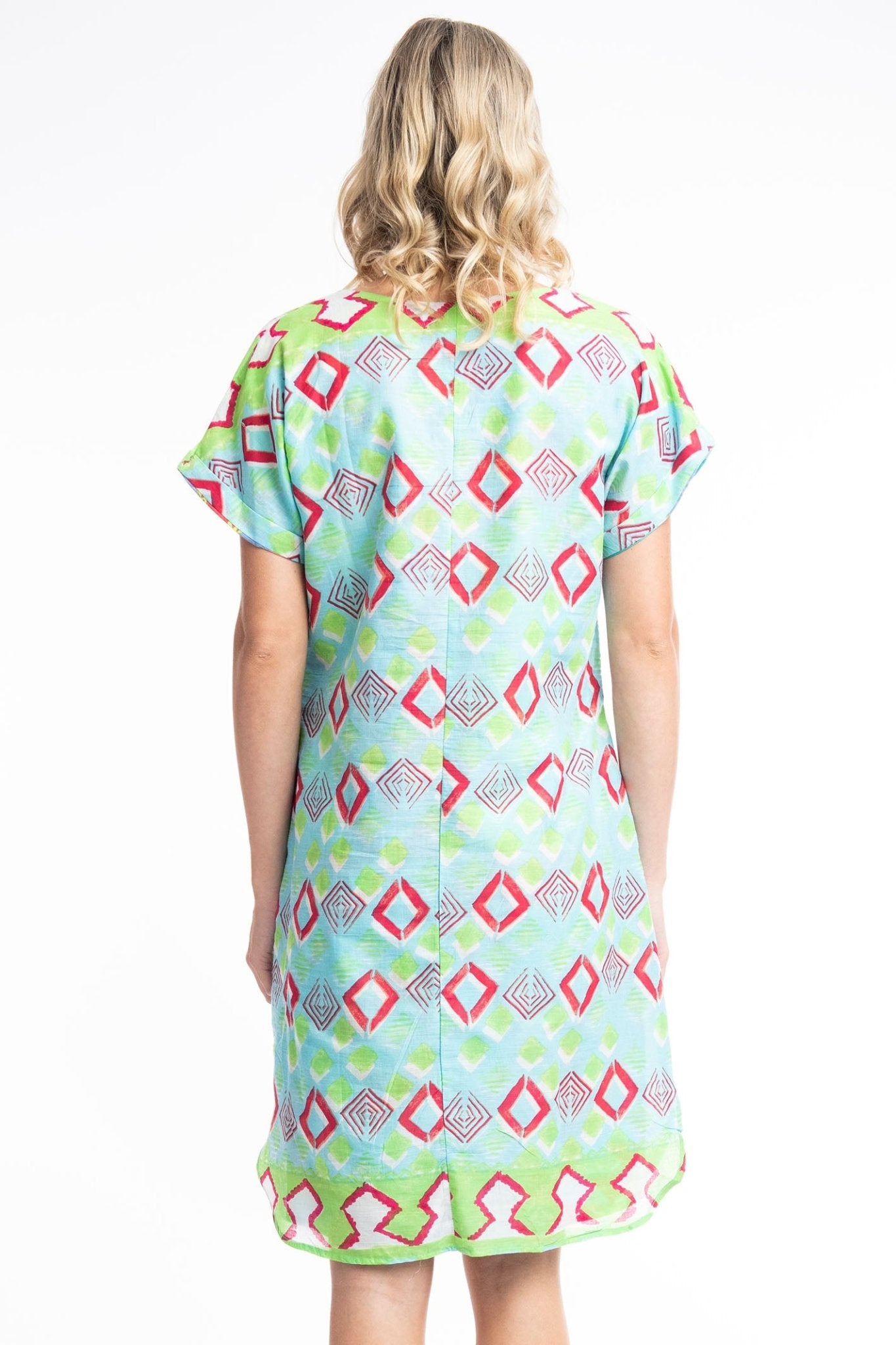 Orientique Zio 41009 Turquoise Print Reversible Short Sleeve Dress - Dotique
