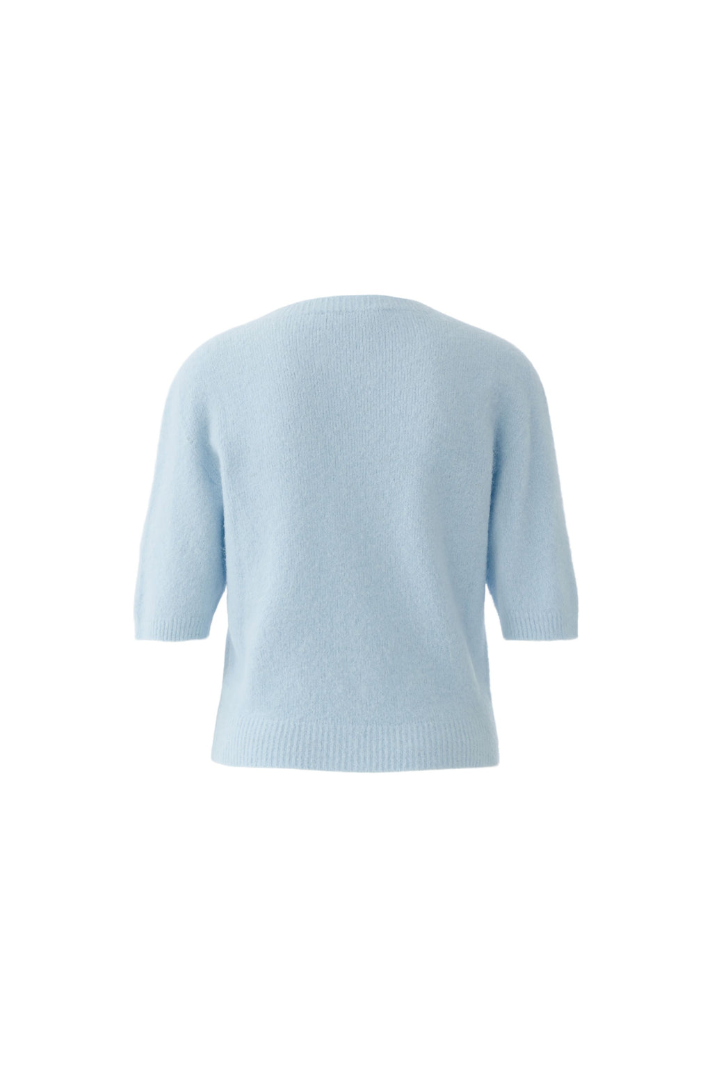 Back view of Oui 97620 Celestial Blue Round Neck Jumper by Oui in alpaca blend knit Shop Oui at Dotique