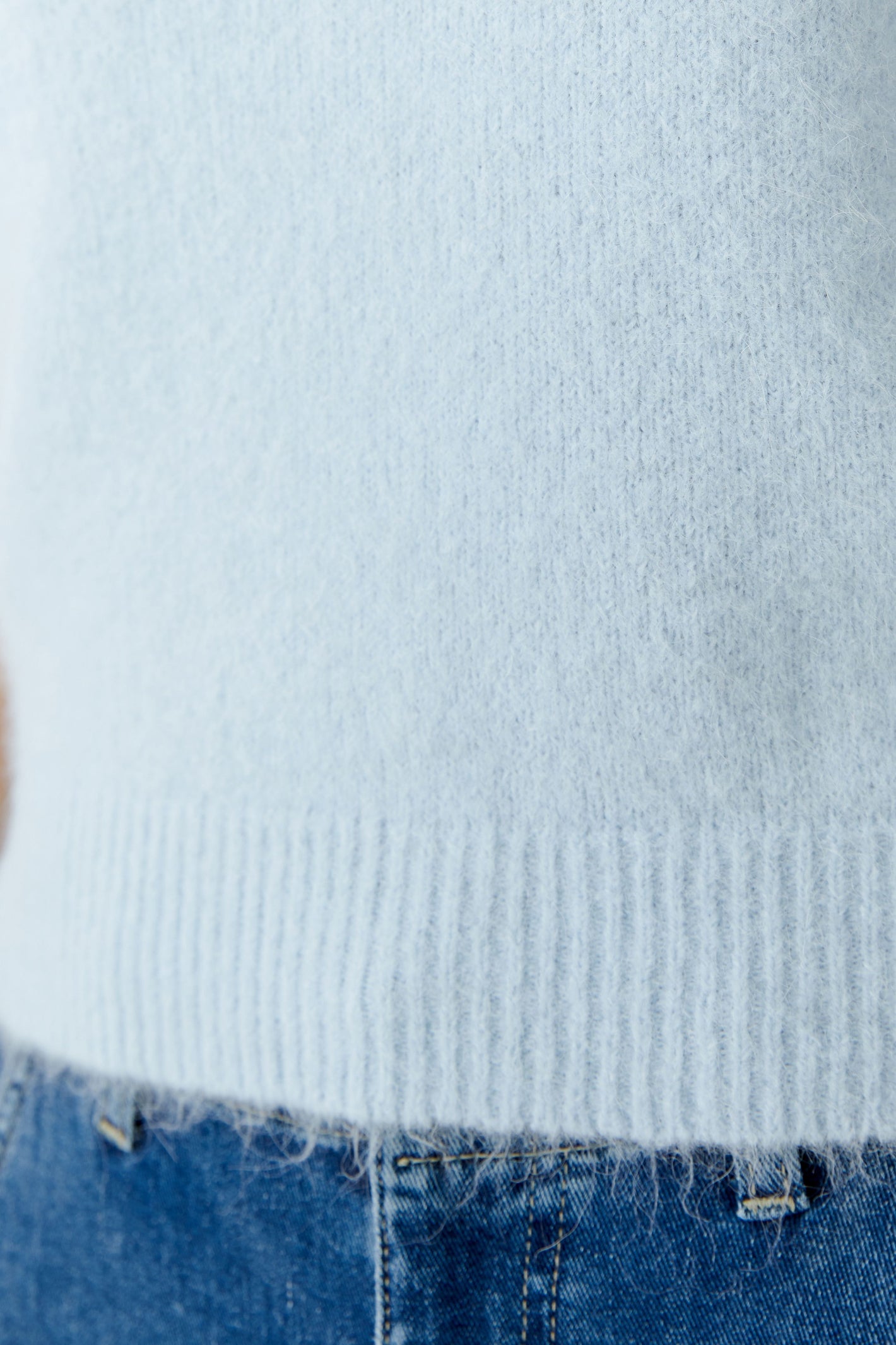 Close-up of soft knit texture on Oui 97620 Celestial Blue Round Neck Jumper by Oui available to shop Oui at Dotique