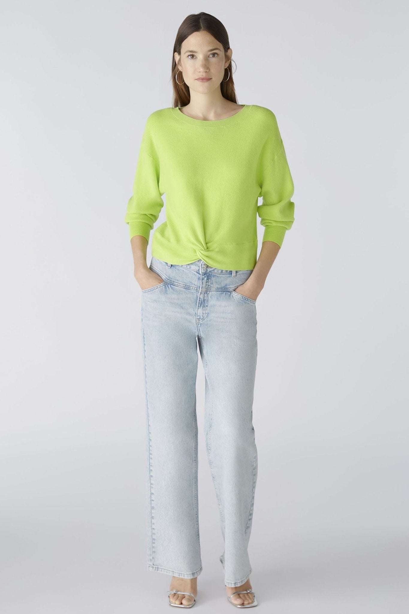 Oui 86645 Tender Shoots Green Knotted Front Jumper - Dotique