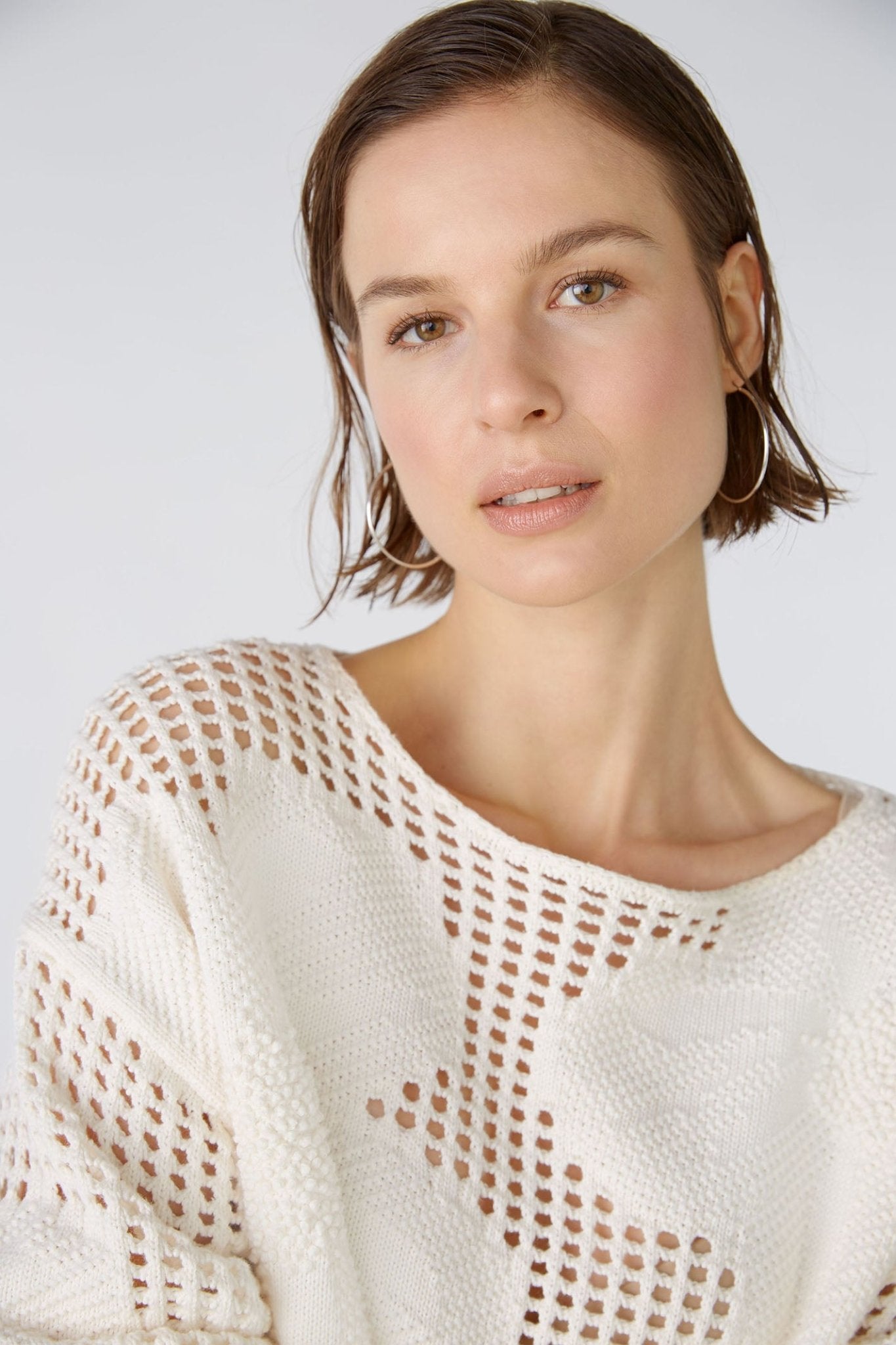 Oui 86664 Gardenia Cream Mesh Knit Jumper - Dotique