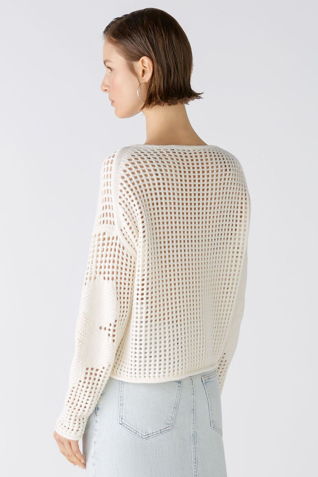 Oui 86664 Gardenia Cream Mesh Knit Jumper - Dotique