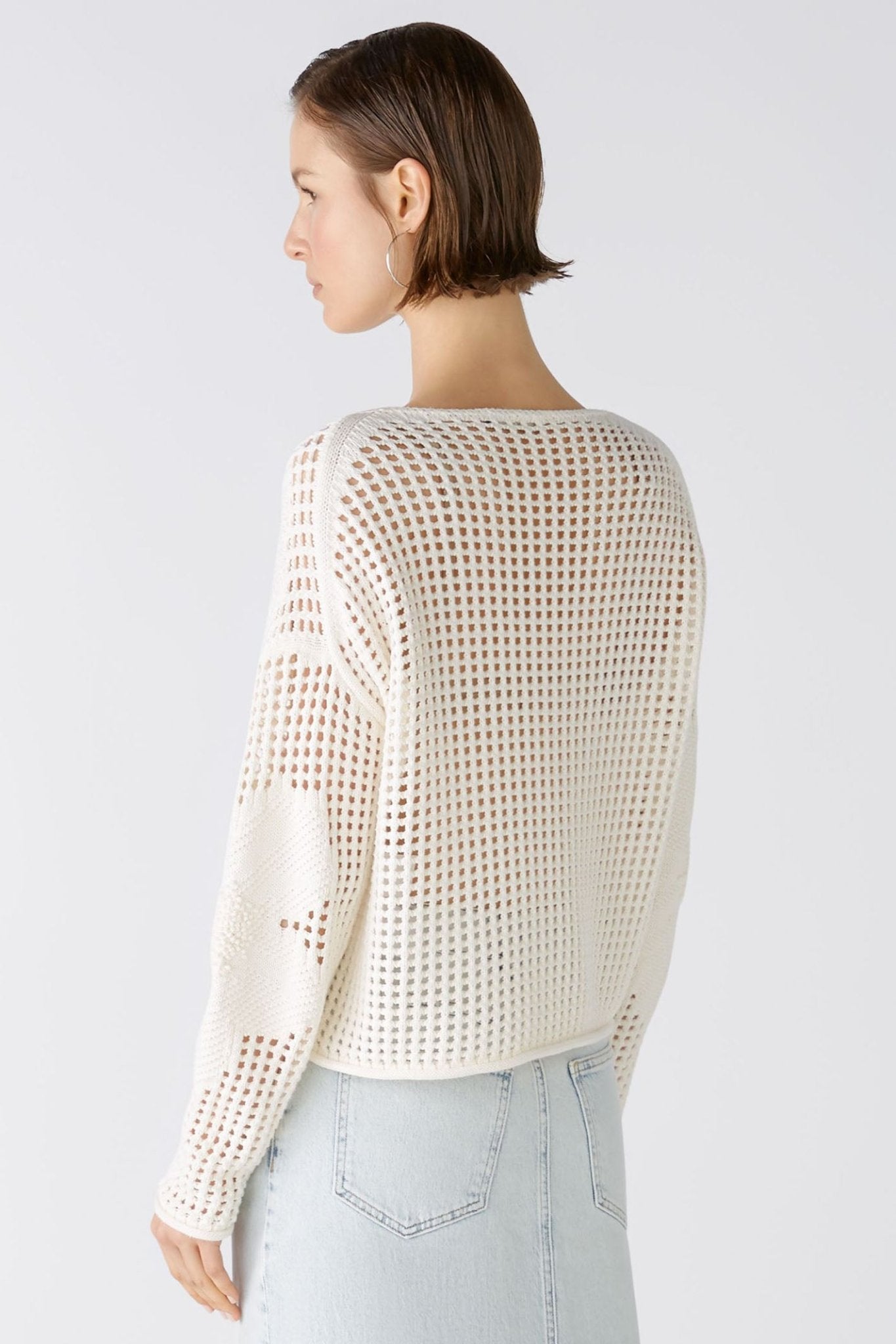 Oui 86664 Gardenia Cream Mesh Knit Jumper - Dotique