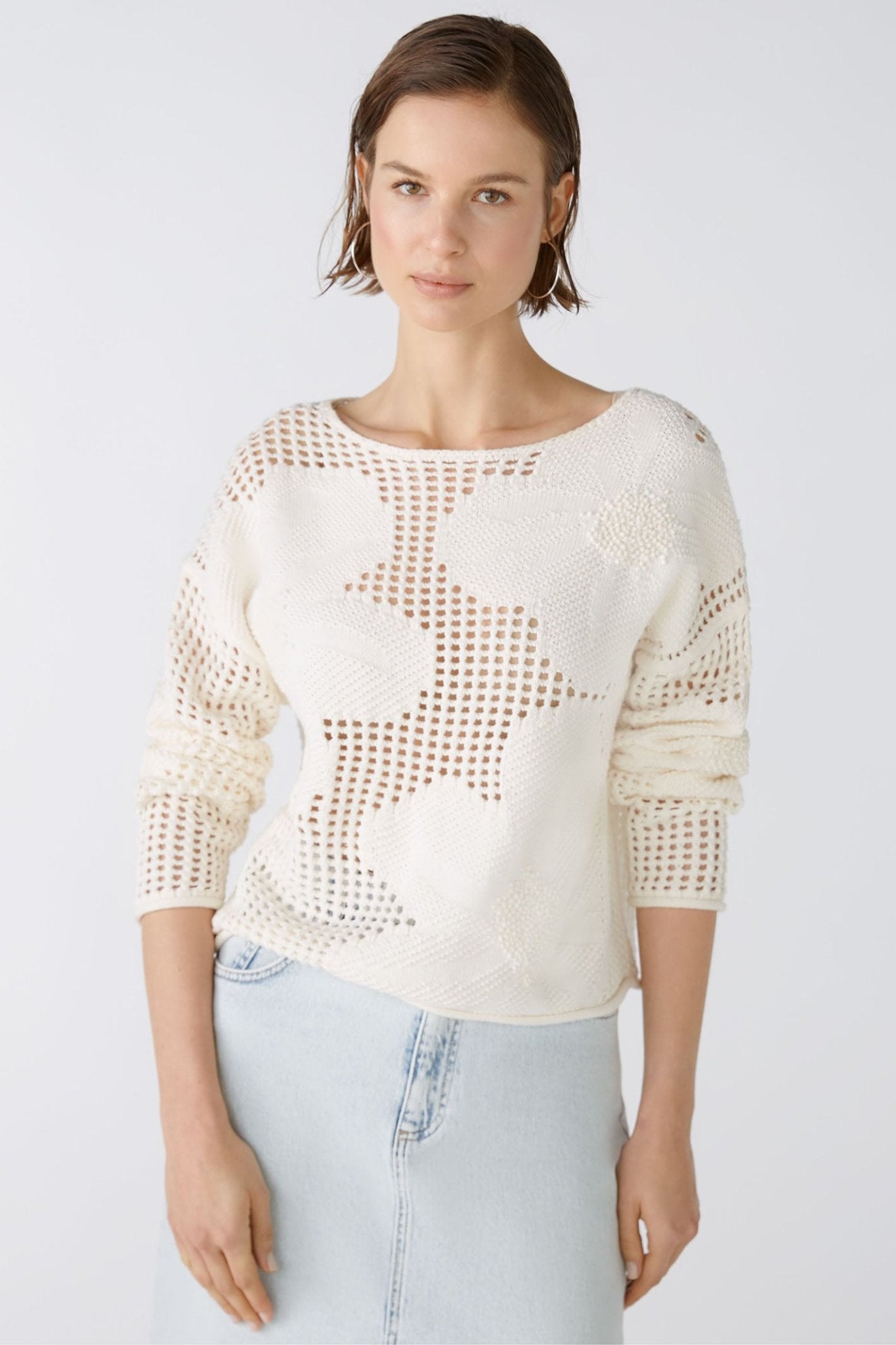 Oui 86664 Gardenia Cream Mesh Knit Jumper - Dotique