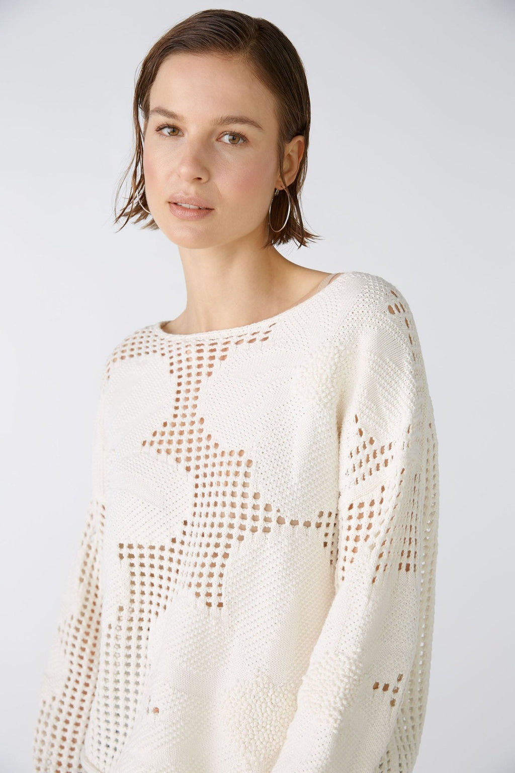 Oui 86664 Gardenia Cream Mesh Knit Jumper - Dotique