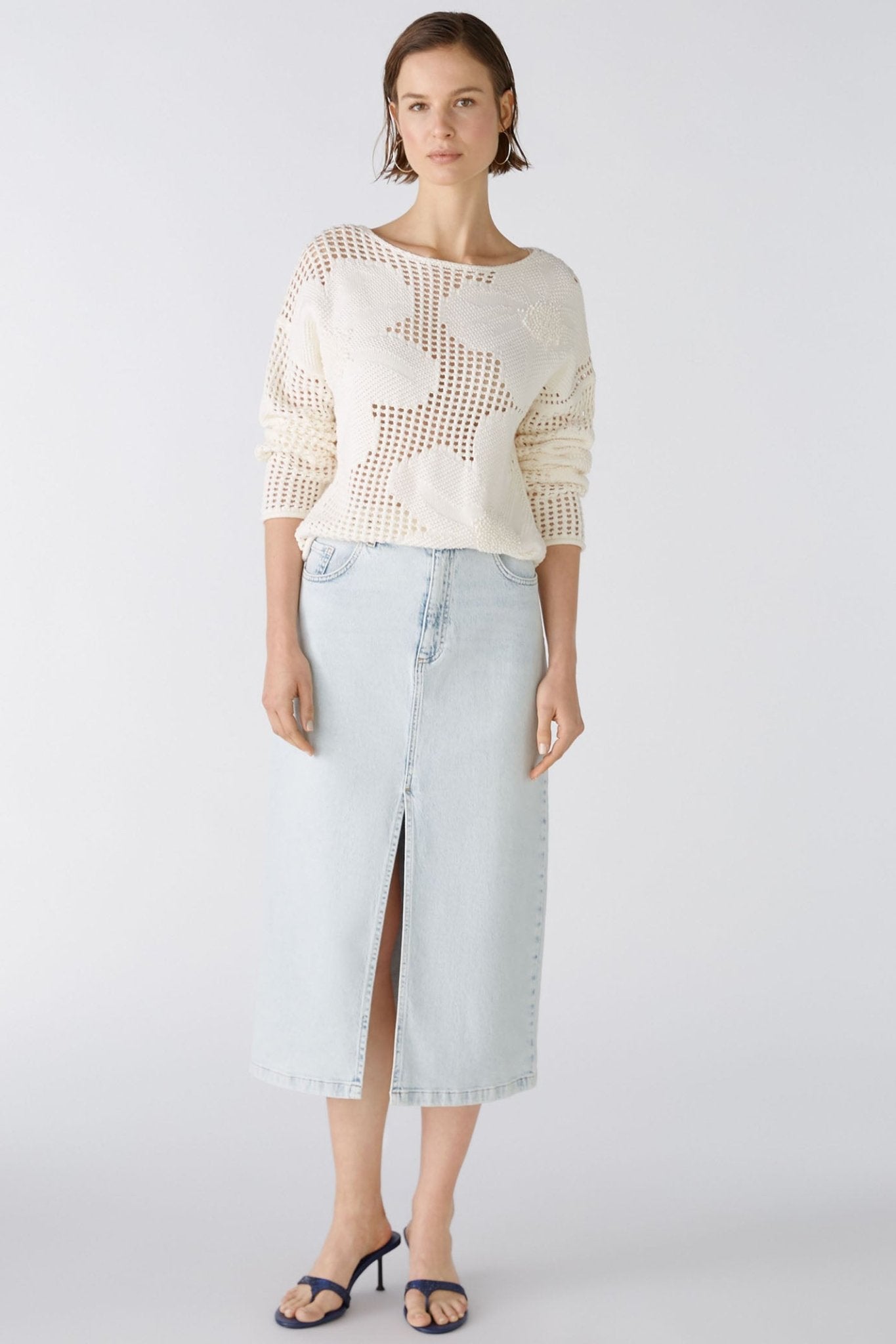 Oui 86664 Gardenia Cream Mesh Knit Jumper - Dotique