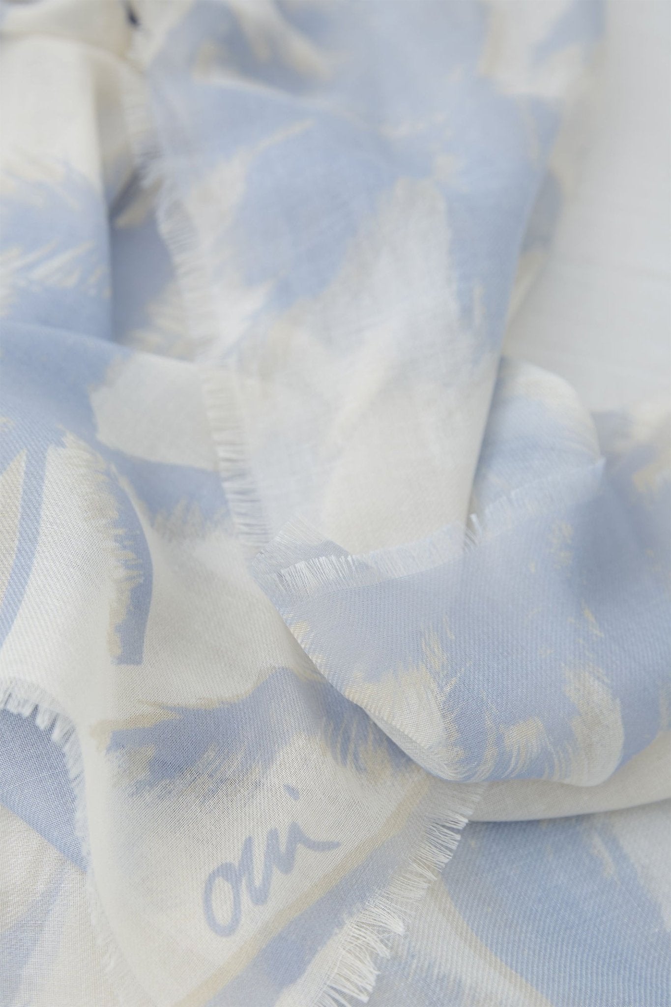 Oui 0092986 Blue White Palm Tree Print Scarf - Dotique
