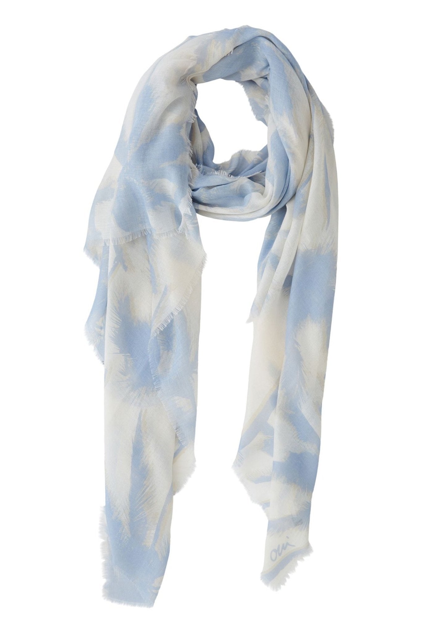 Oui 0092986 Blue White Palm Tree Print Scarf - Dotique