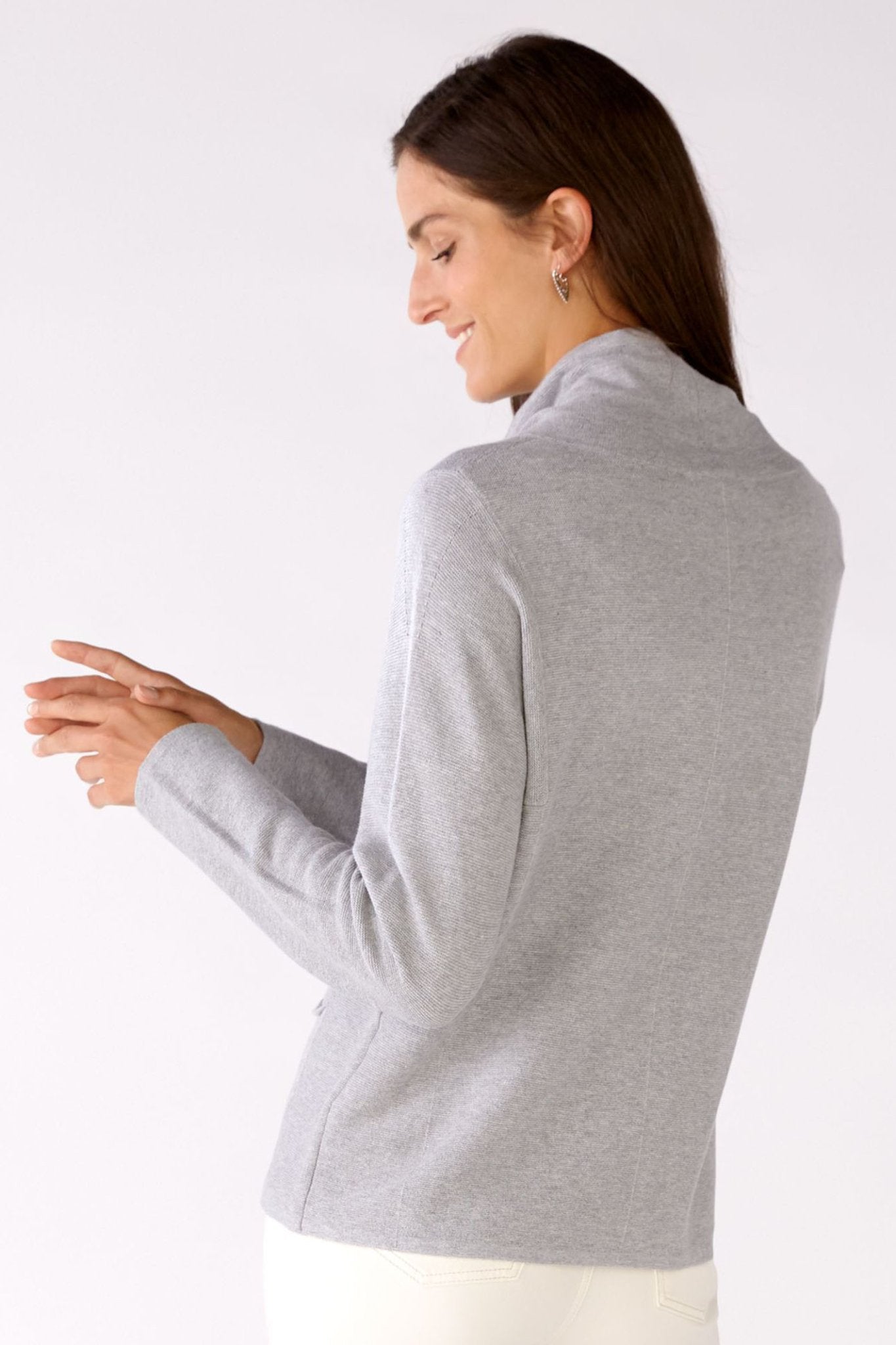 Oui 77984 Grey Drawstring Neck Jumper - Dotique Chesterfield