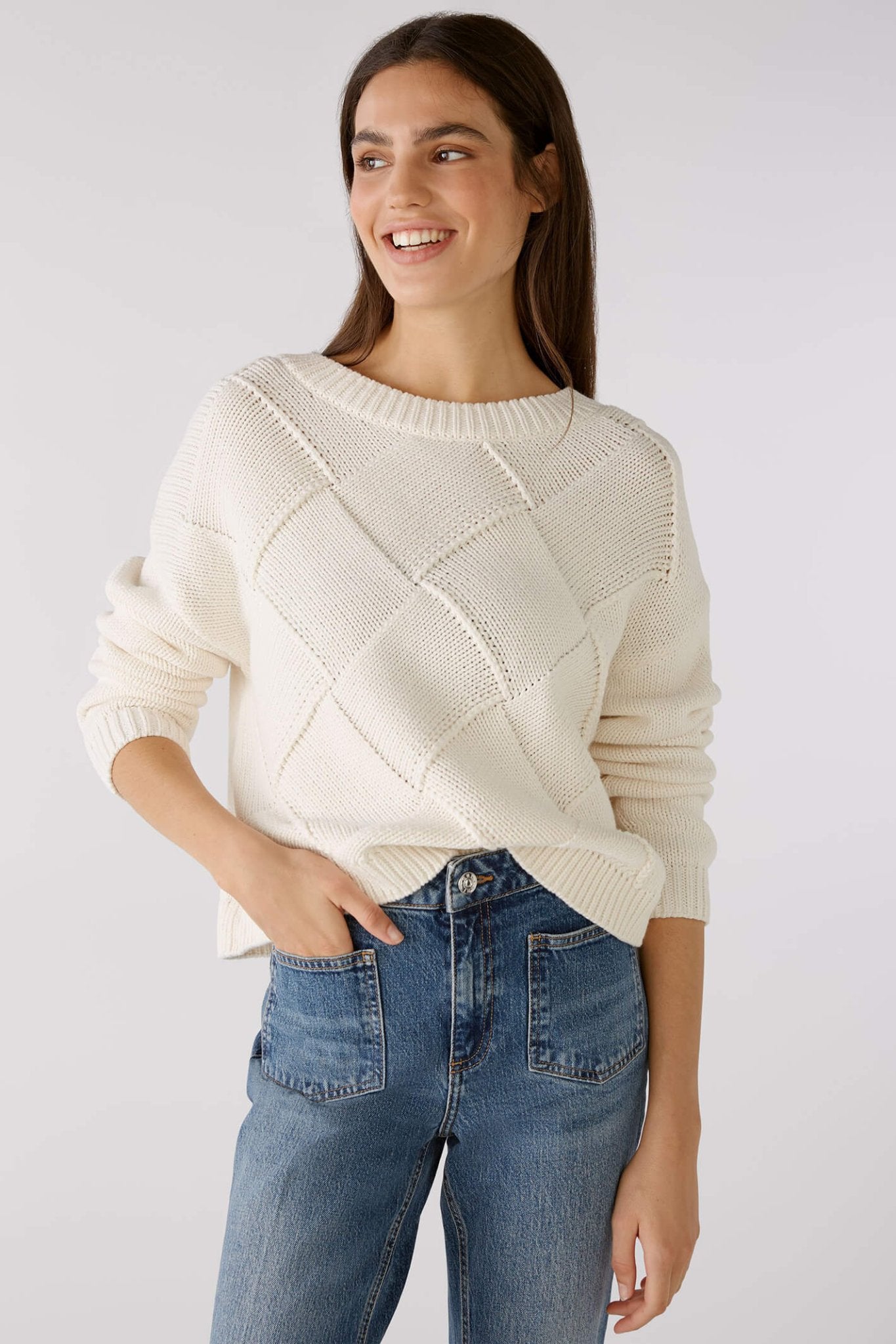Oui 78276 Pristine Cream Wide Neck Jumper - Dotique Chesterfield