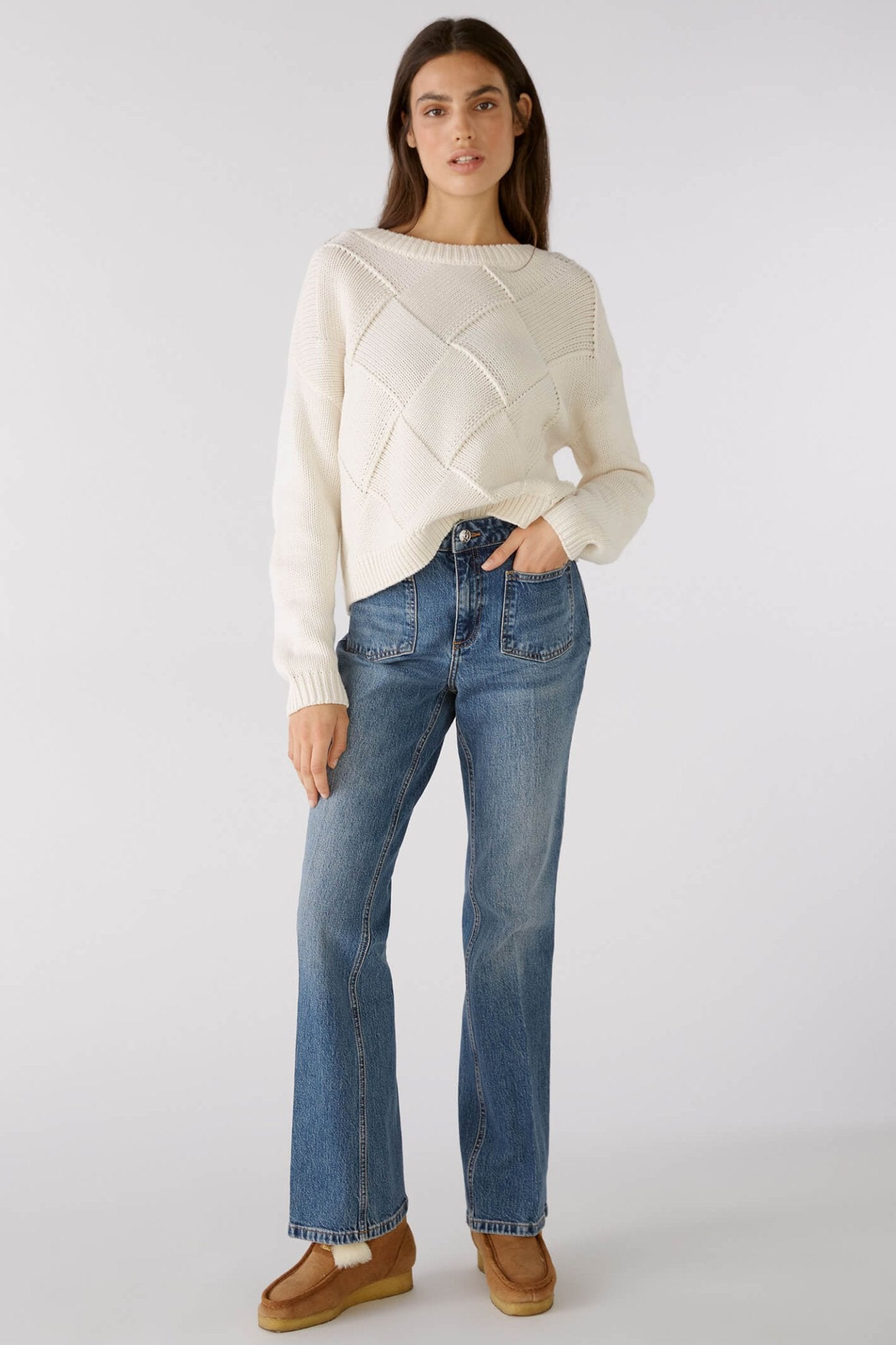 Oui 78276 Pristine Cream Wide Neck Jumper - Dotique Chesterfield