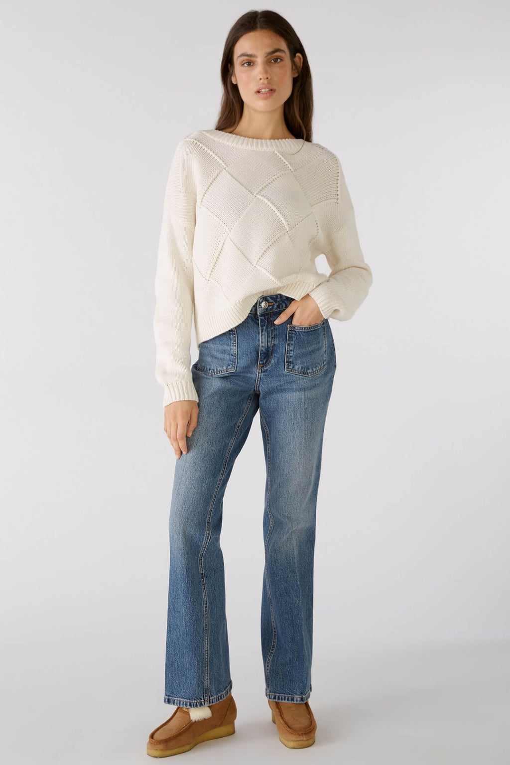 Oui 78276 Pristine Cream Wide Neck Jumper - Dotique Chesterfield