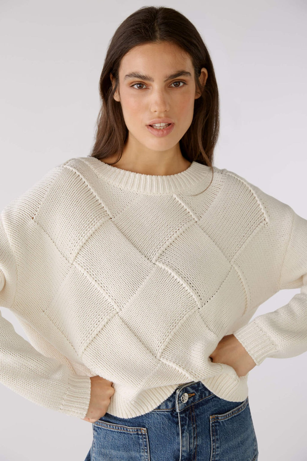 Oui 78276 Pristine Cream Wide Neck Jumper - Dotique Chesterfield