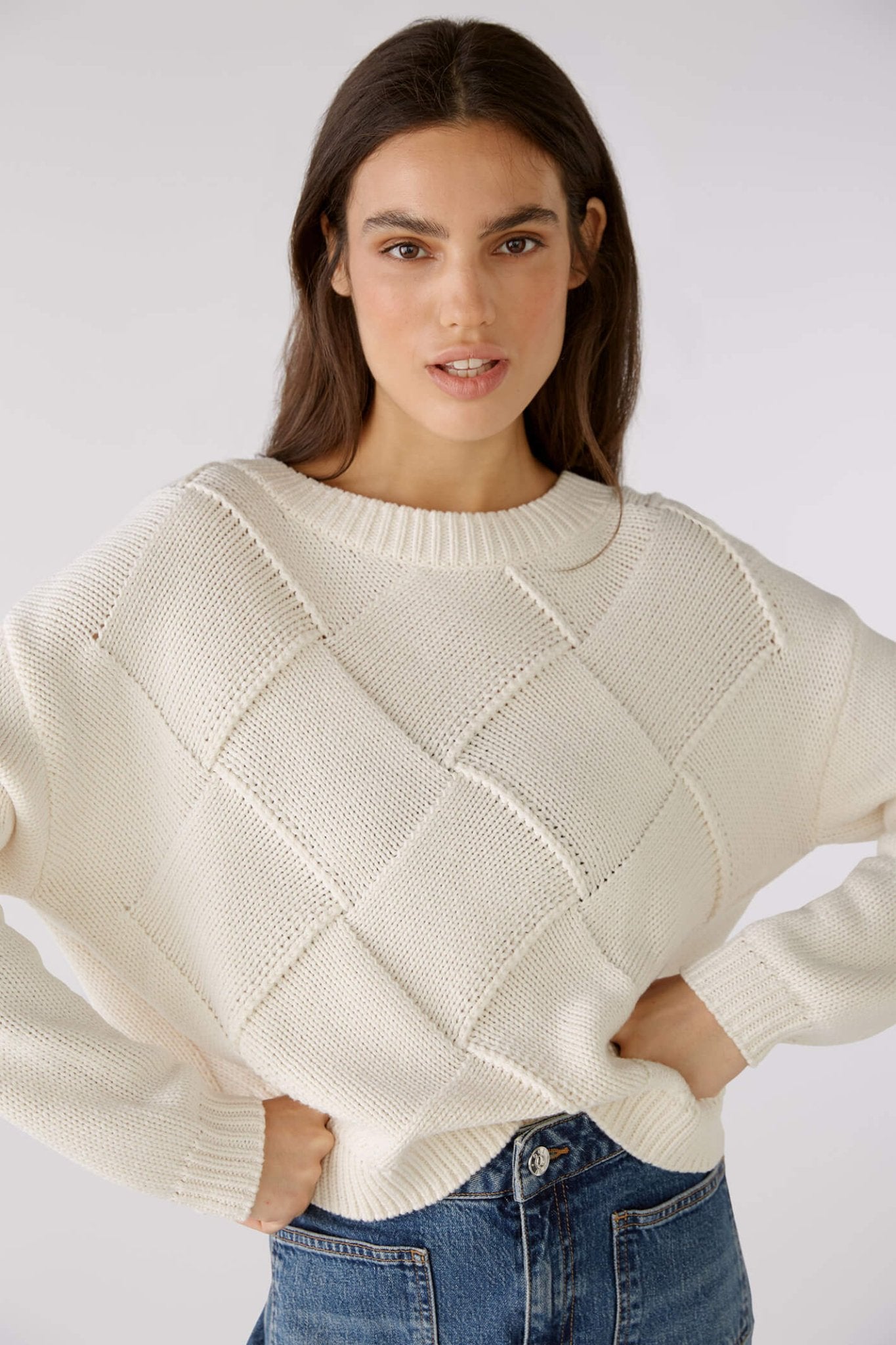 Oui 78276 Pristine Cream Wide Neck Jumper - Dotique Chesterfield
