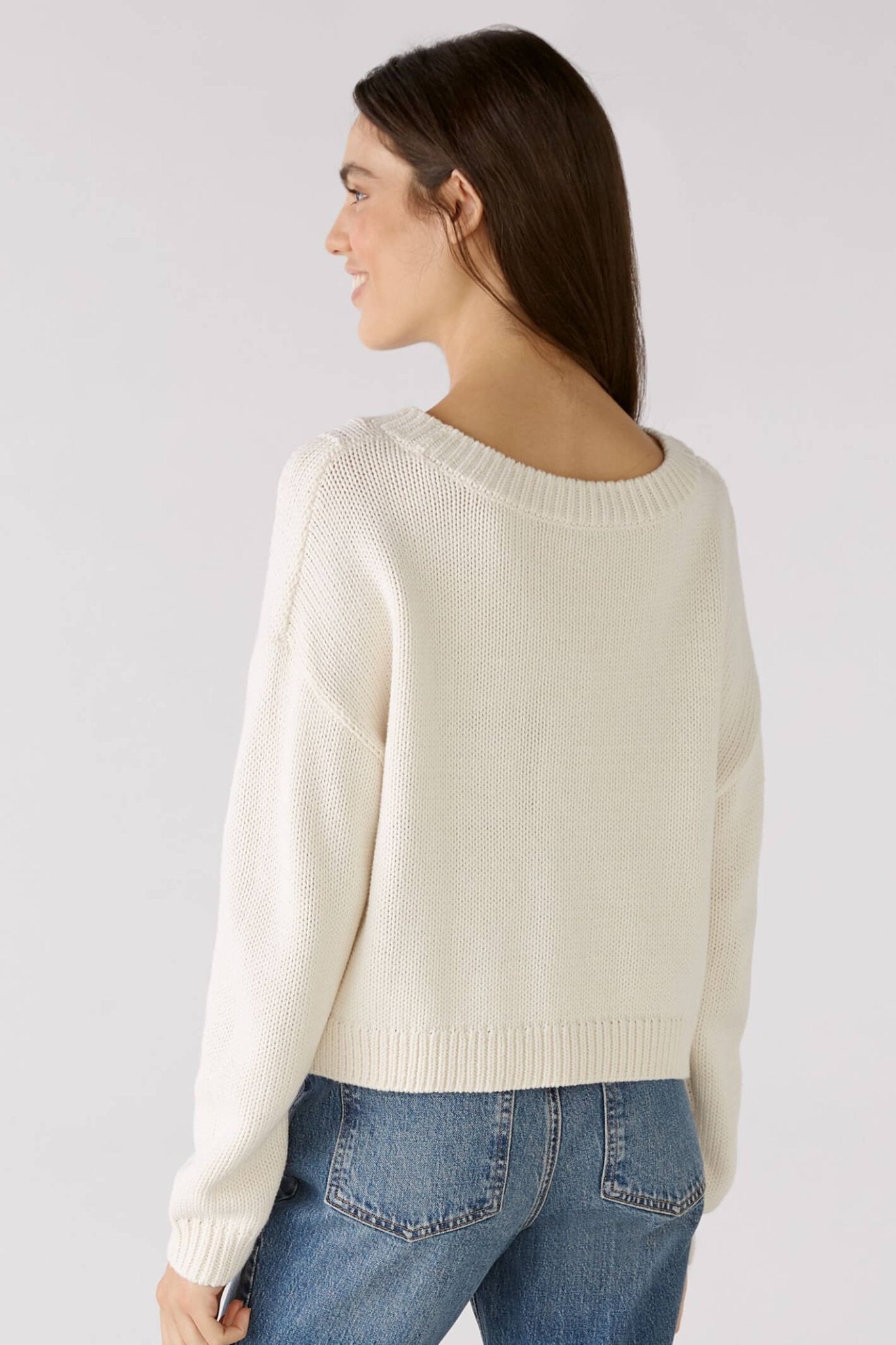Oui 78276 Pristine Cream Wide Neck Jumper - Dotique Chesterfield