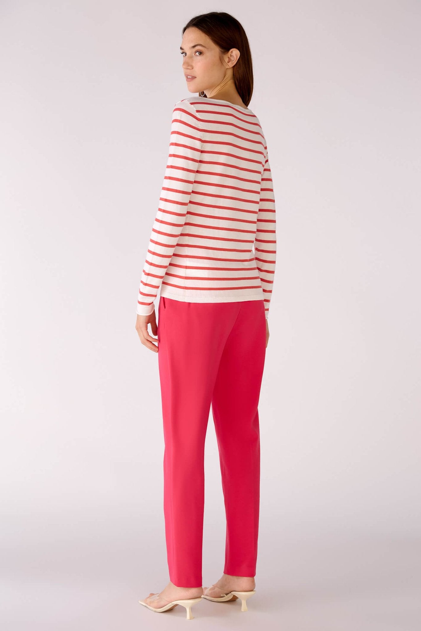 Oui 78778 Pink White Striped Wide Neck Jumper - Dotique Chesterfield