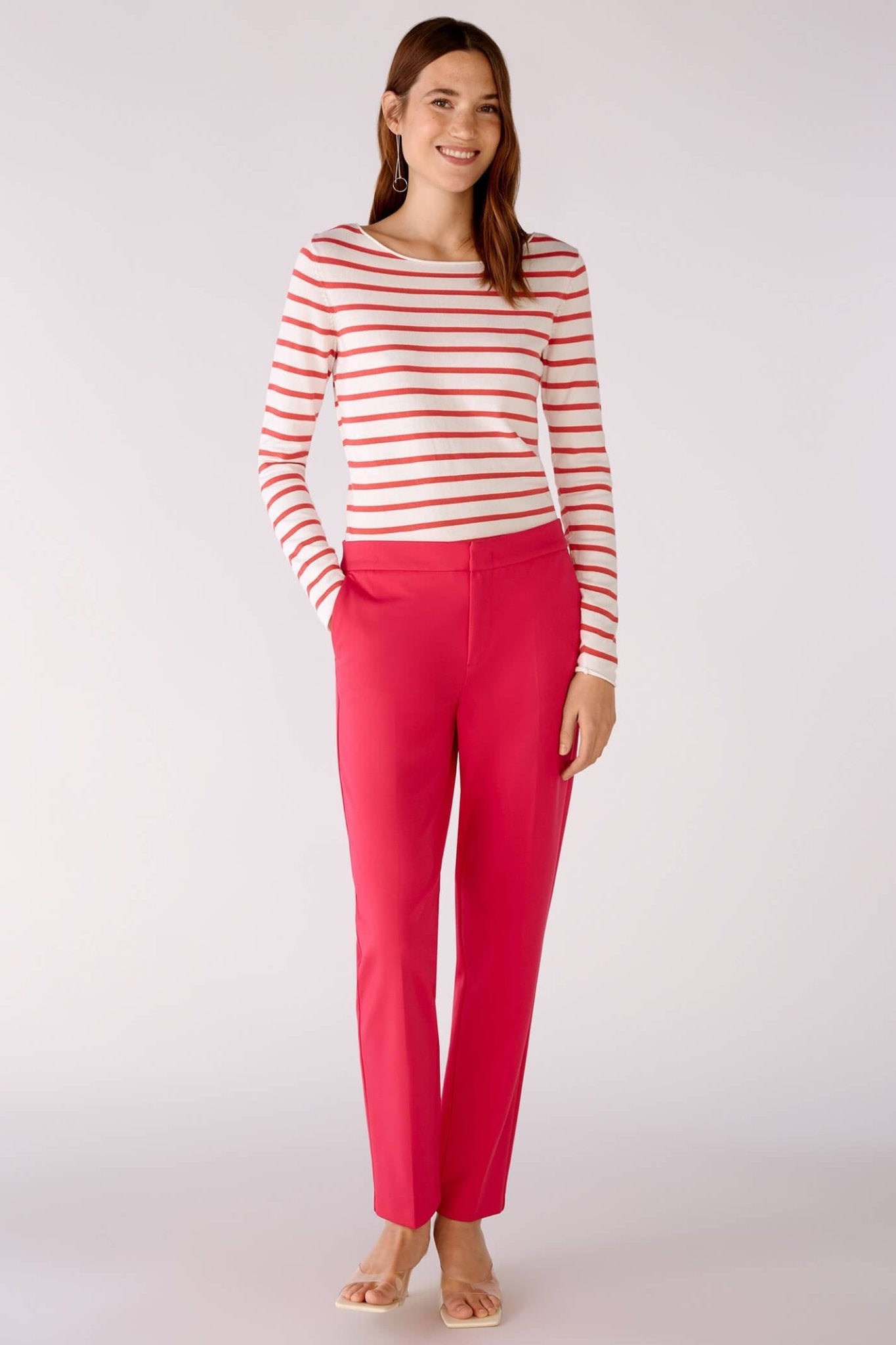 Oui 78778 Pink White Striped Wide Neck Jumper - Dotique Chesterfield
