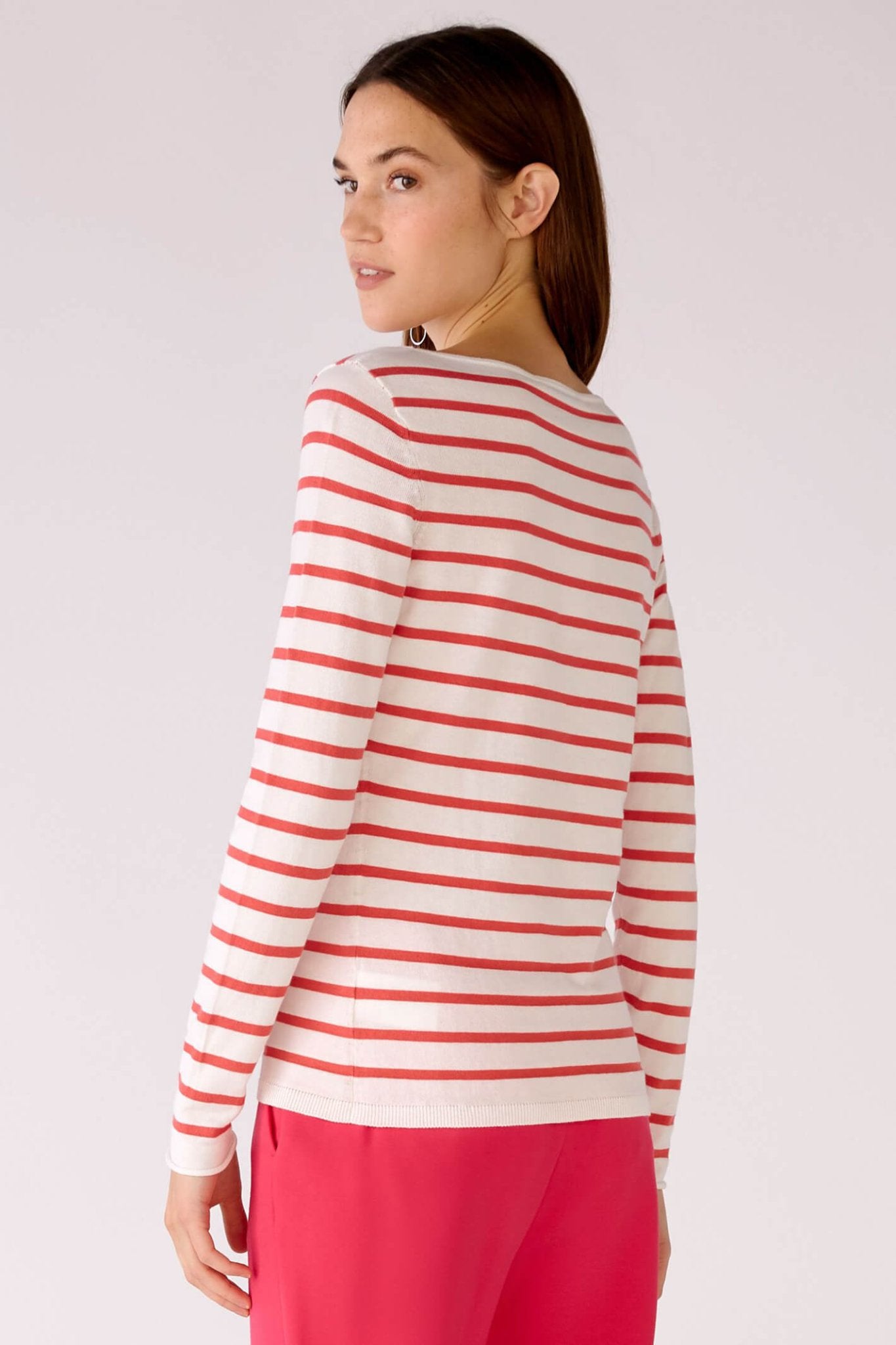 Oui 78778 Pink White Striped Wide Neck Jumper - Dotique Chesterfield
