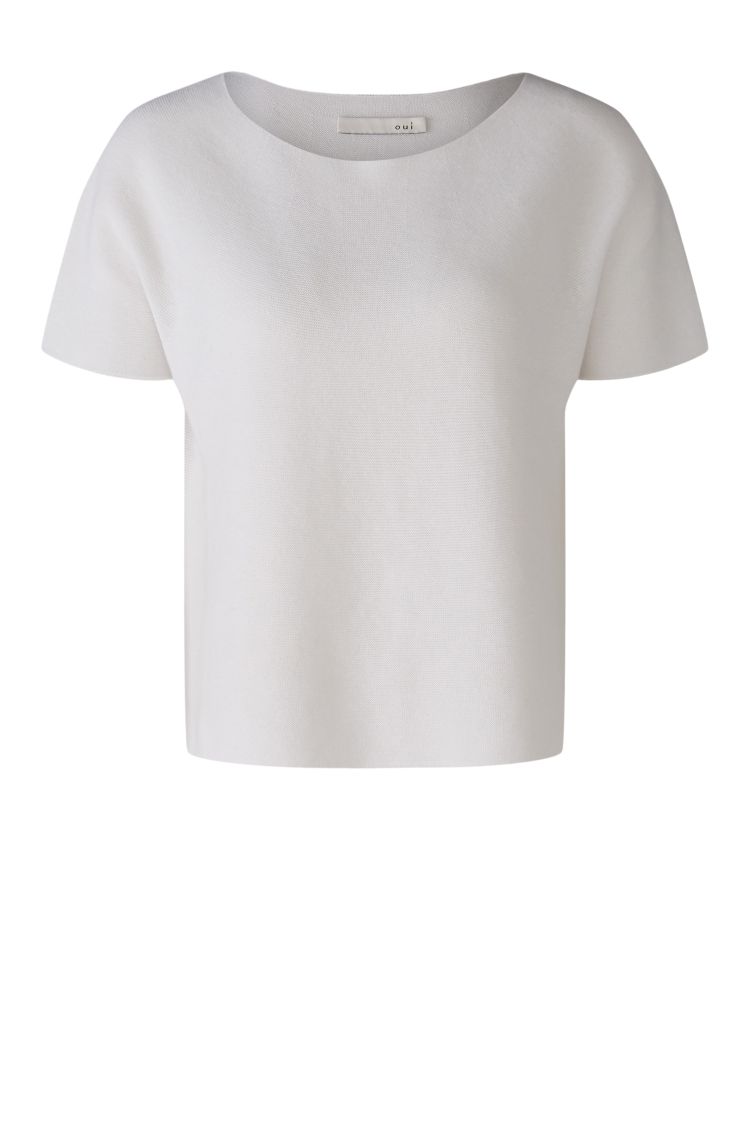 Oui 79014 Knitted Short Sleeve Top - Optic White - Dotique - Oui