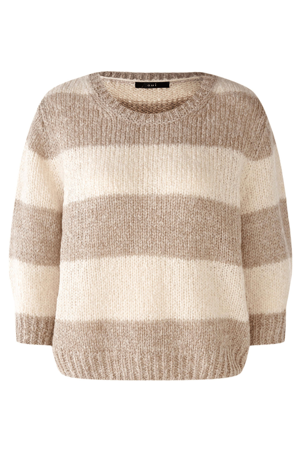 Oui 79633 Brown Striped Wide Neck Jumper - Dotique Chesterfield