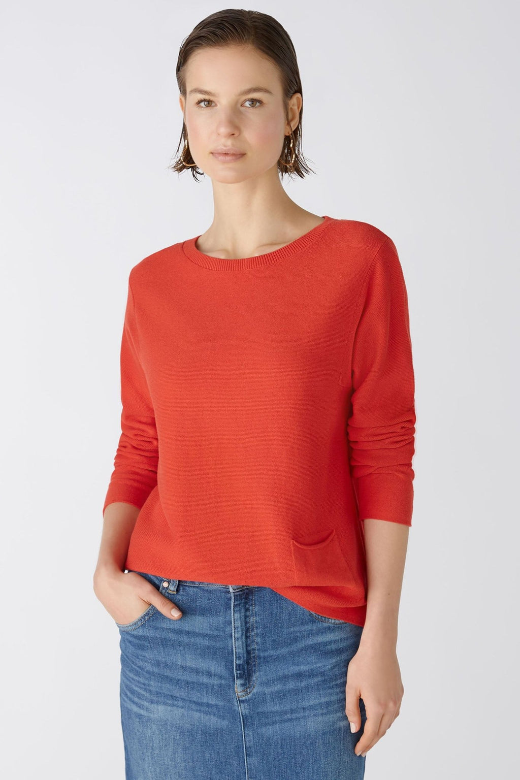 Oui 79915 Keiko Aura Orange Wide Neck Jumper - Dotique