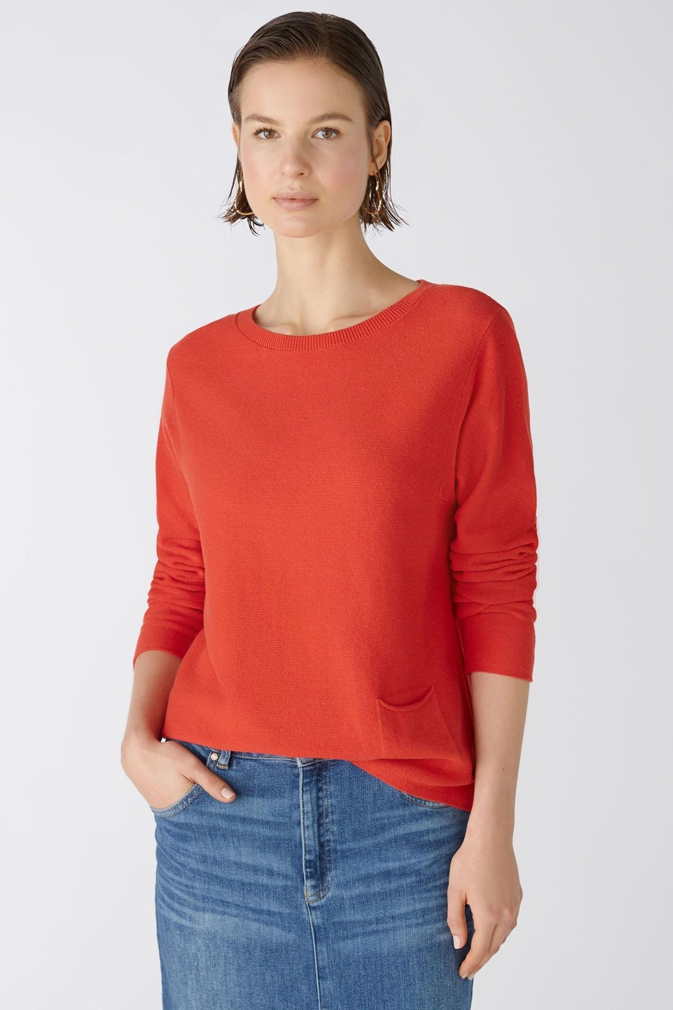 Oui 79915 Keiko Aura Orange Wide Neck Jumper - Dotique