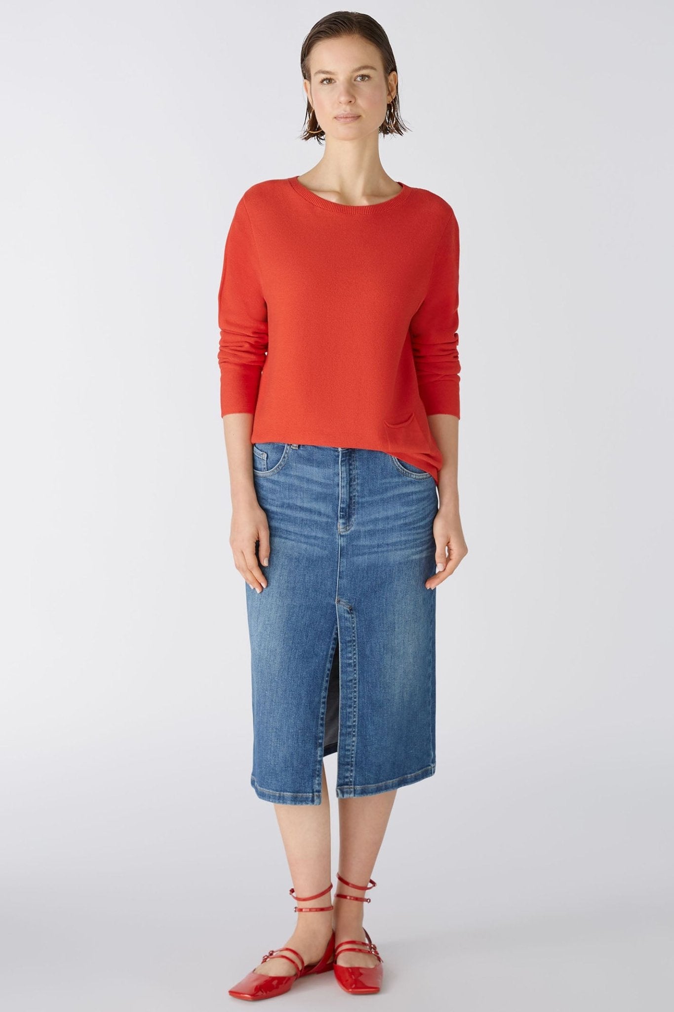 Oui 79915 Keiko Aura Orange Wide Neck Jumper - Dotique