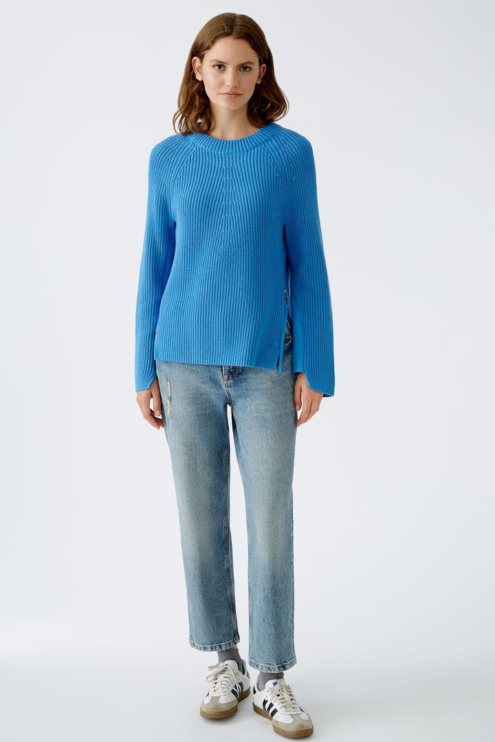 Oui 79916 Cornflower Blue Zip Hem Jumper - Dotique