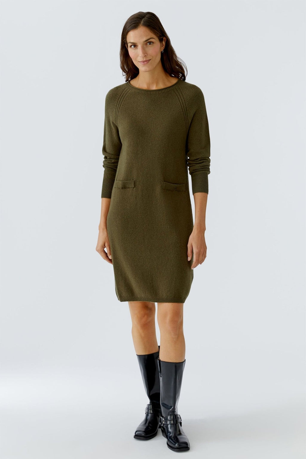 Oui 85821 Khaki 6878 Knitted Dress - Dotique - Oui