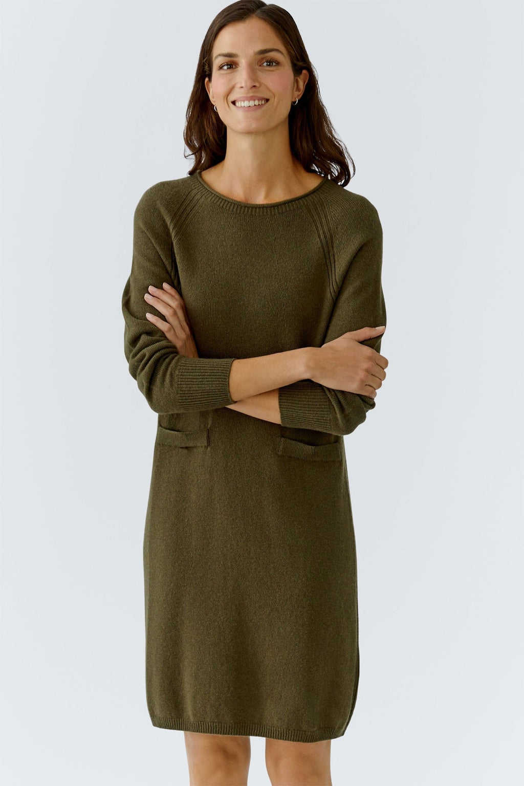 Oui 85821 Khaki 6878 Knitted Dress - Dotique - Oui