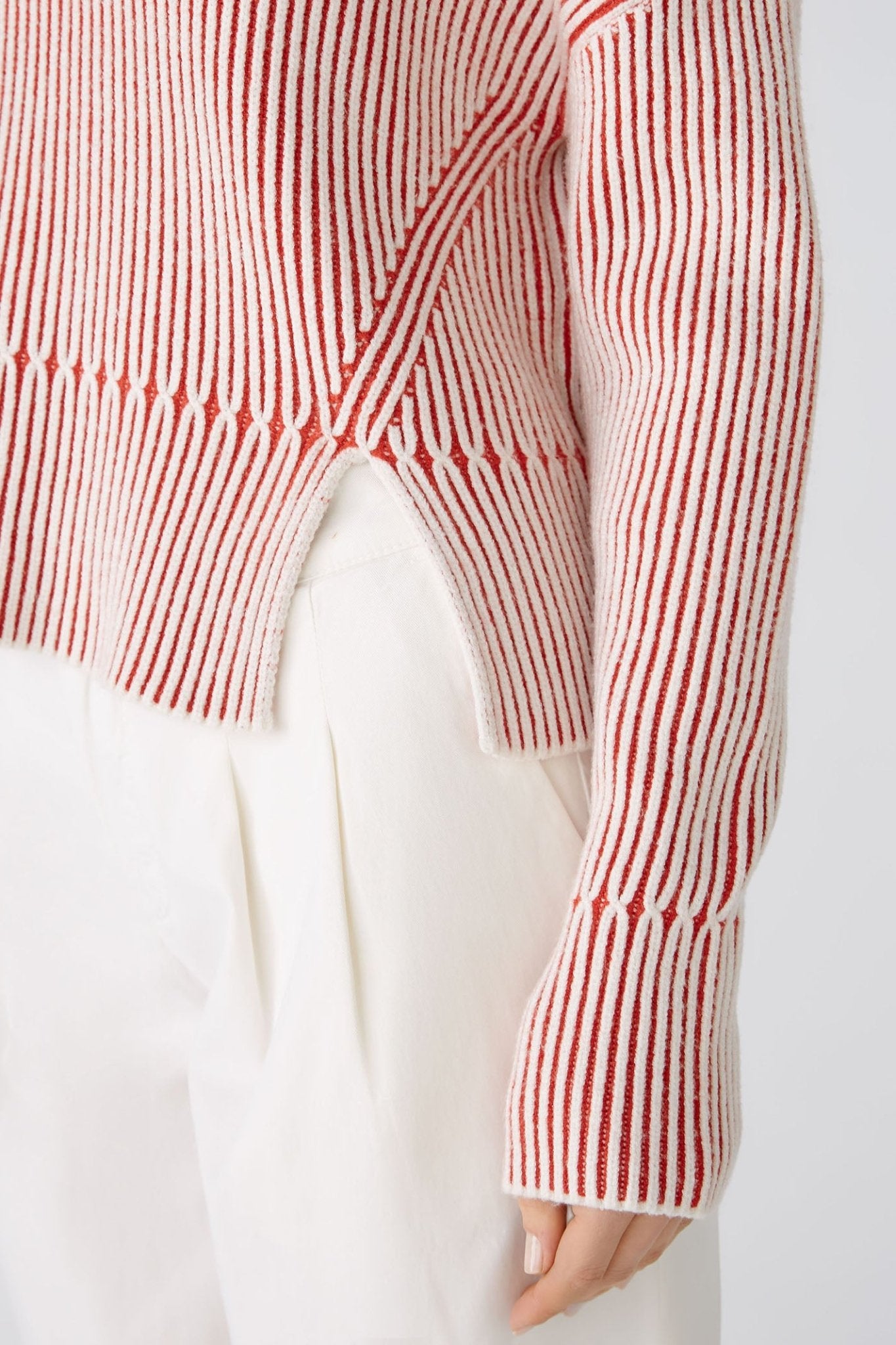 Oui 86626 Red White Ribbed Wide Neck Jumper - Dotique