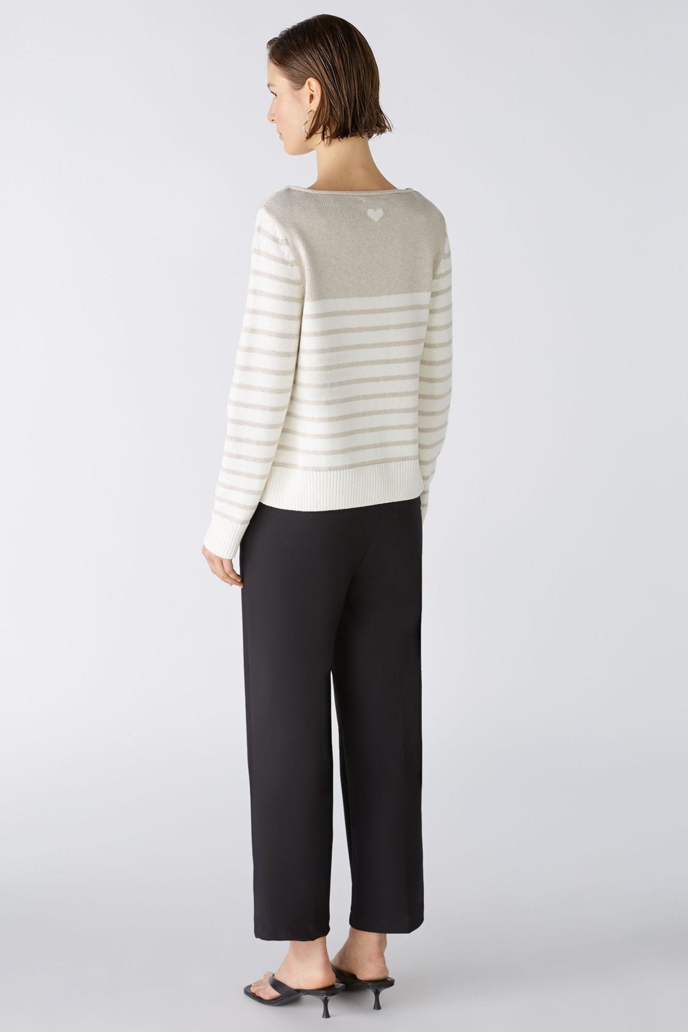 Oui 86651 White Camel Stripe Wide Neck Jumper - Dotique
