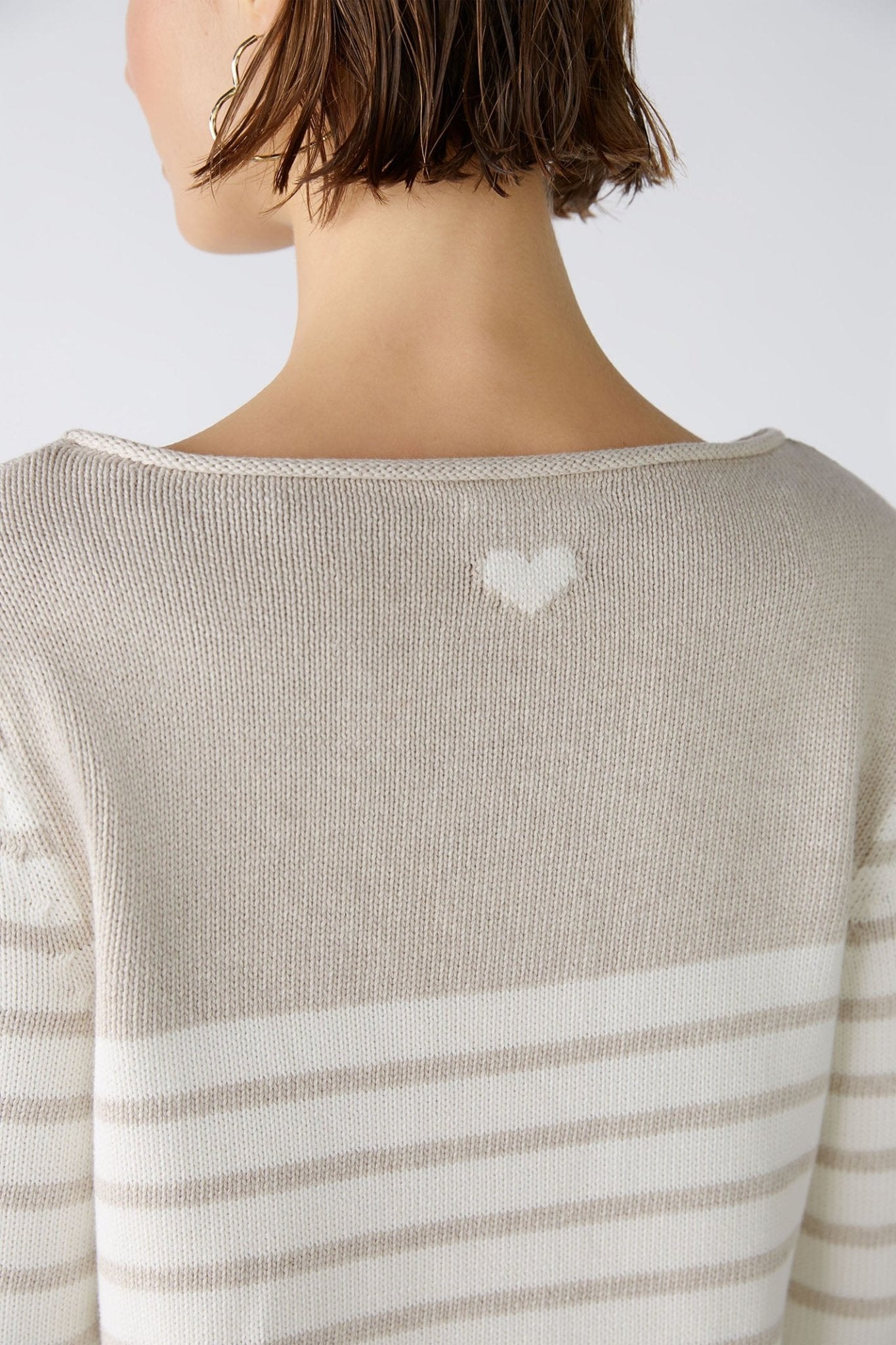 Oui 86651 White Camel Stripe Wide Neck Jumper - Dotique
